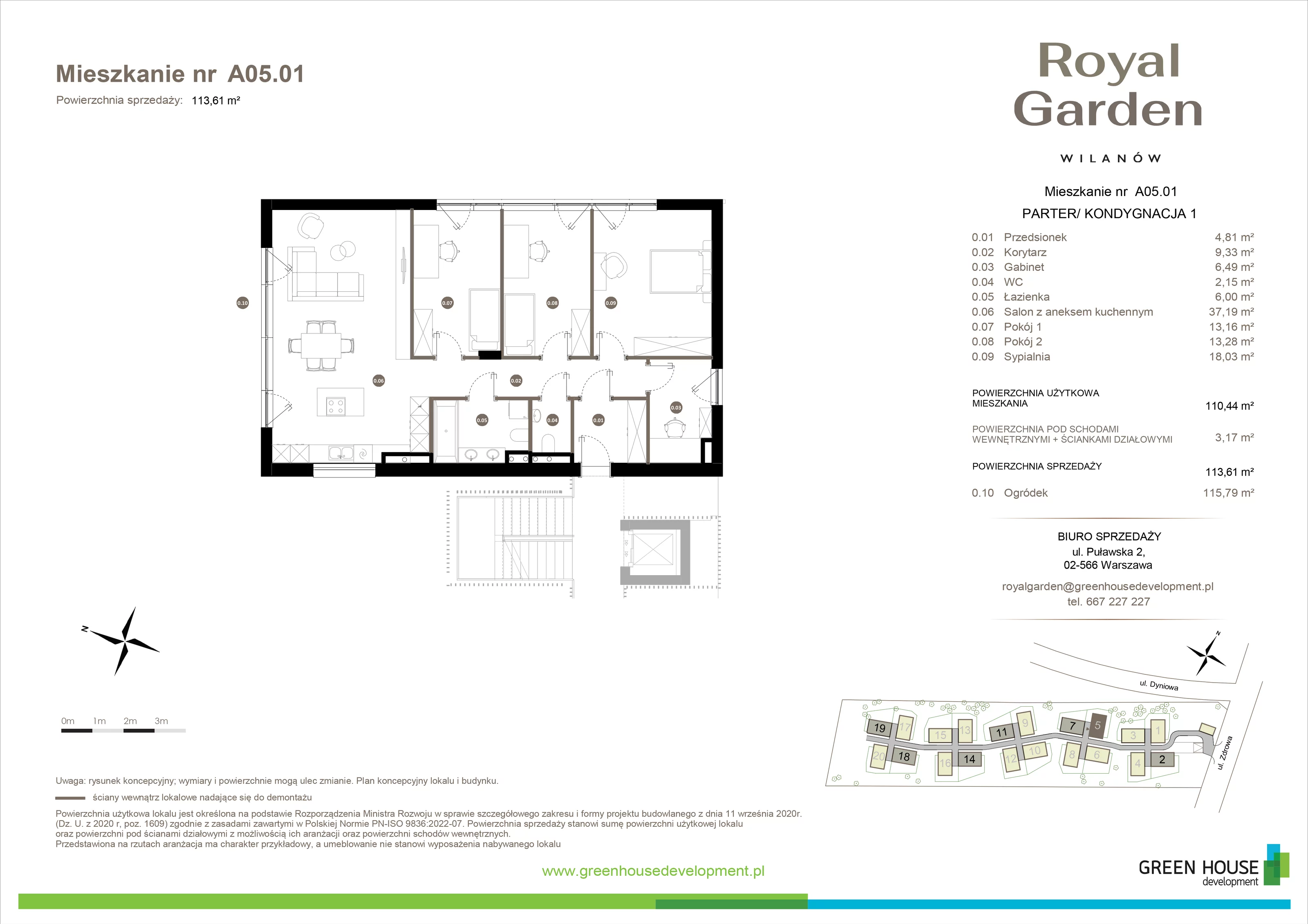 Dom 110,44 m², oferta nr A05.01, Royal Garden Wilanów, apartamenty w zabudowie jednorodzinnej, Warszawa, Wilanów, Błonia Wilanowskie, ul. Zdrowa