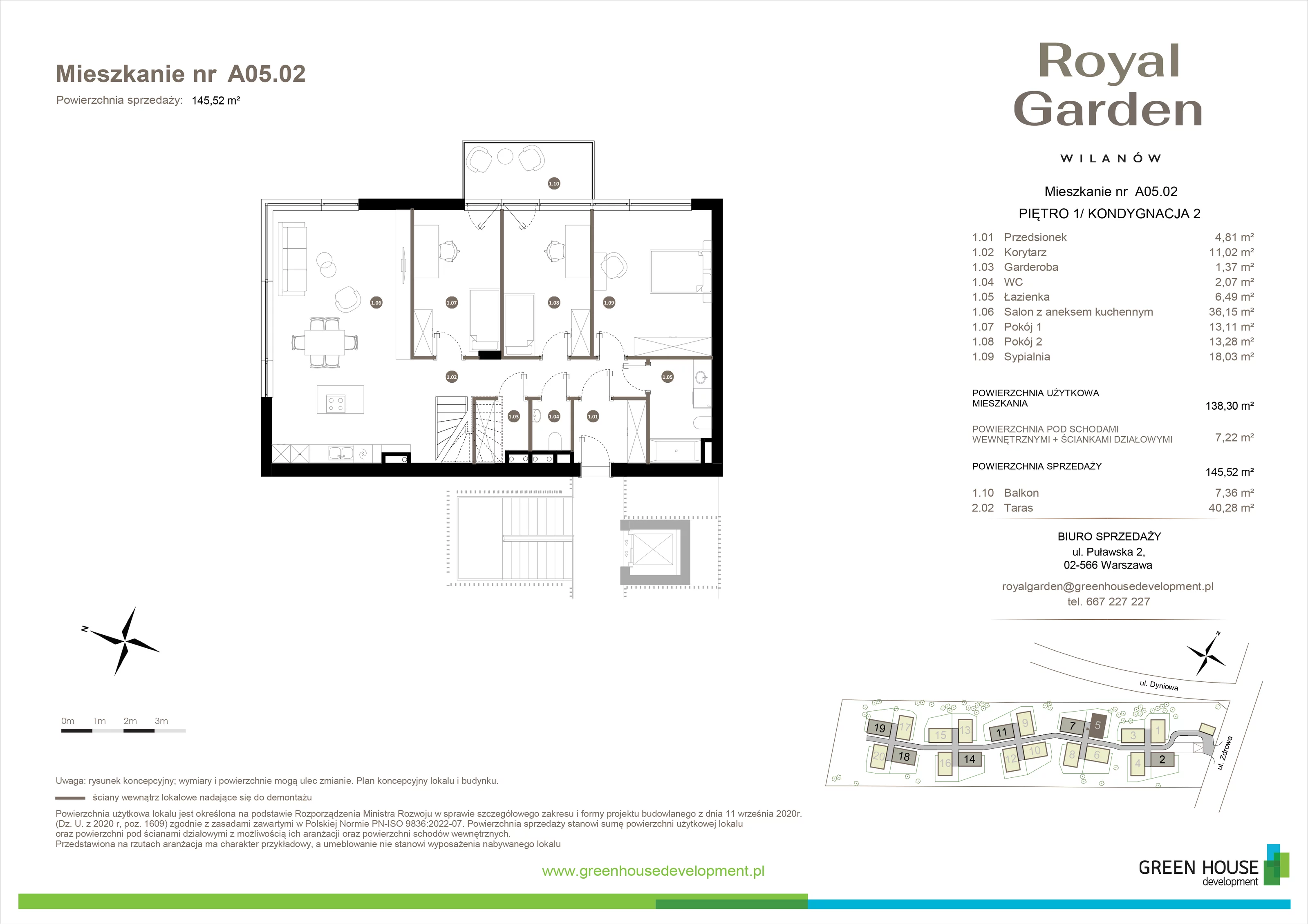 Dom i rezydencja 138,30 m², oferta nr A05.02, Royal Garden Wilanów, apartamenty w zabudowie jednorodzinnej, Warszawa, Wilanów, Błonia Wilanowskie, ul. Zdrowa