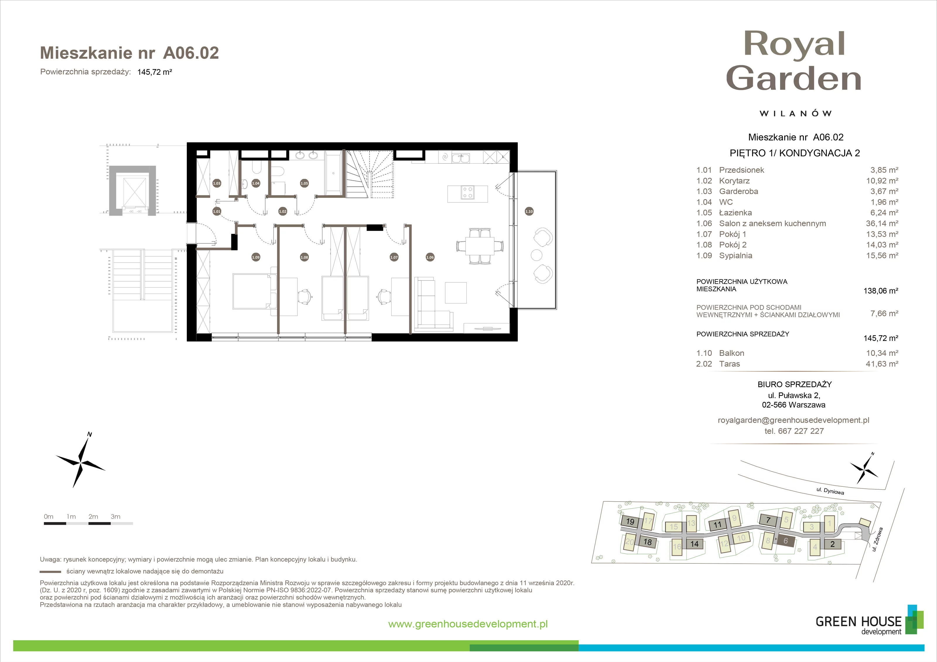 Dom 138,06 m², oferta nr A06.02, Royal Garden Wilanów, apartamenty w zabudowie jednorodzinnej, Warszawa, Wilanów, Błonia Wilanowskie, ul. Zdrowa