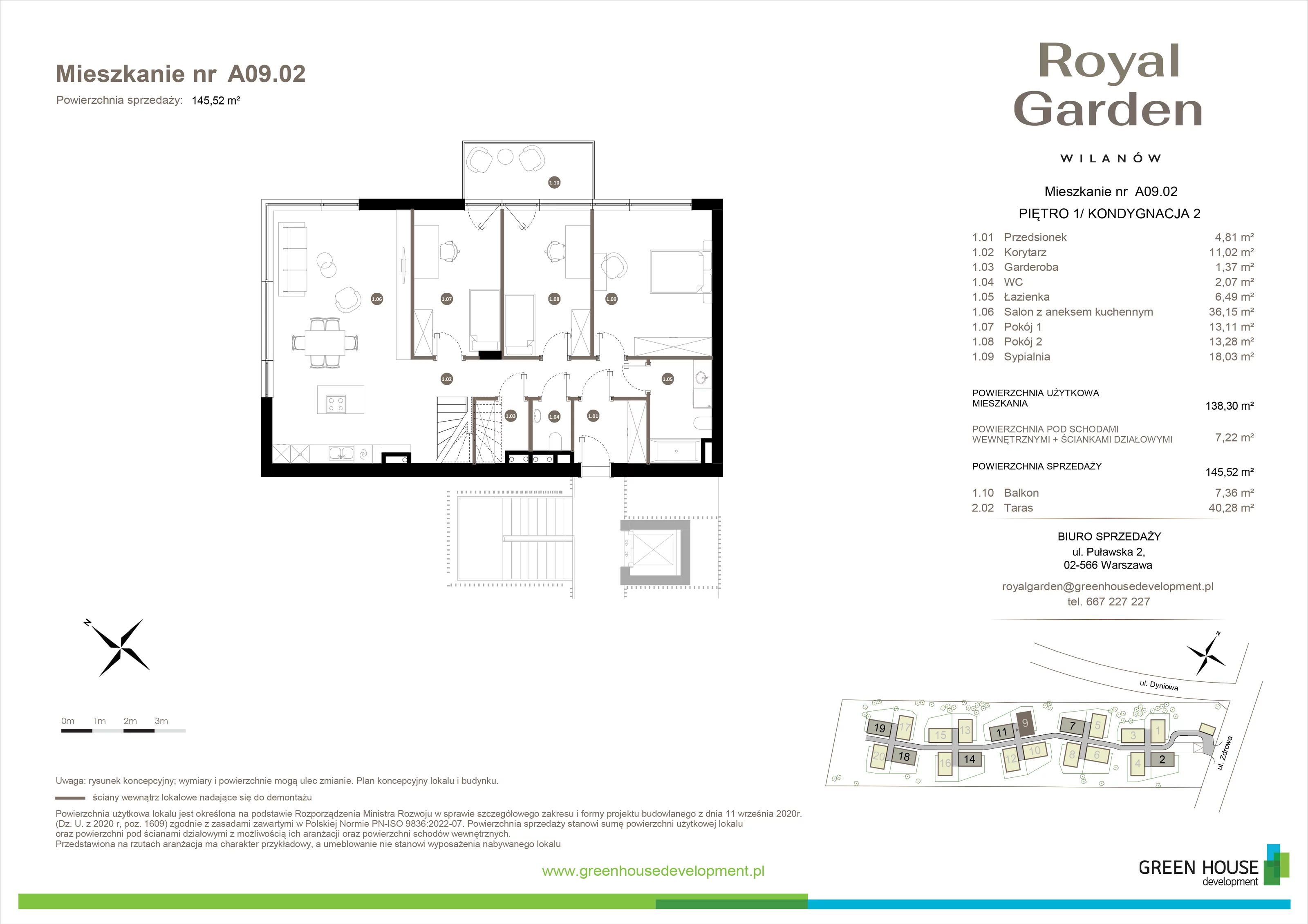 Dom i rezydencja 138,30 m², oferta nr A09.02, Royal Garden Wilanów, apartamenty w zabudowie jednorodzinnej, Warszawa, Wilanów, Błonia Wilanowskie, ul. Zdrowa