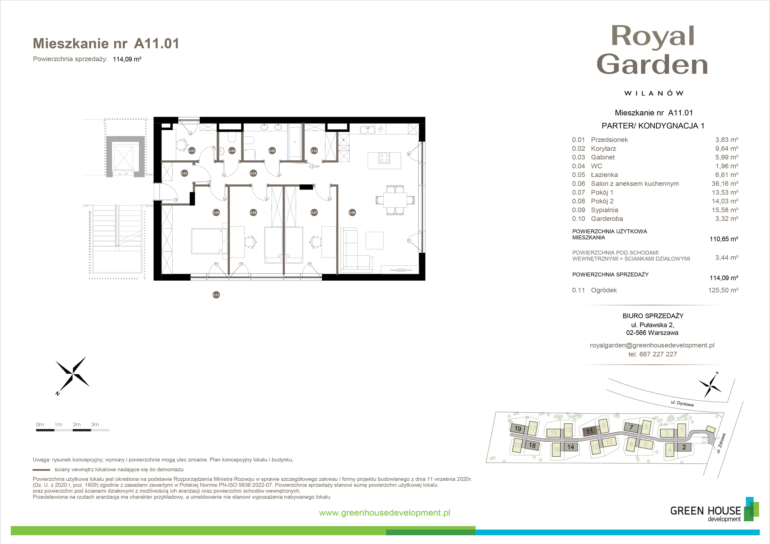 Dom i rezydencja 110,65 m², oferta nr A11.01, Royal Garden Wilanów, apartamenty w zabudowie jednorodzinnej, Warszawa, Wilanów, Błonia Wilanowskie, ul. Zdrowa