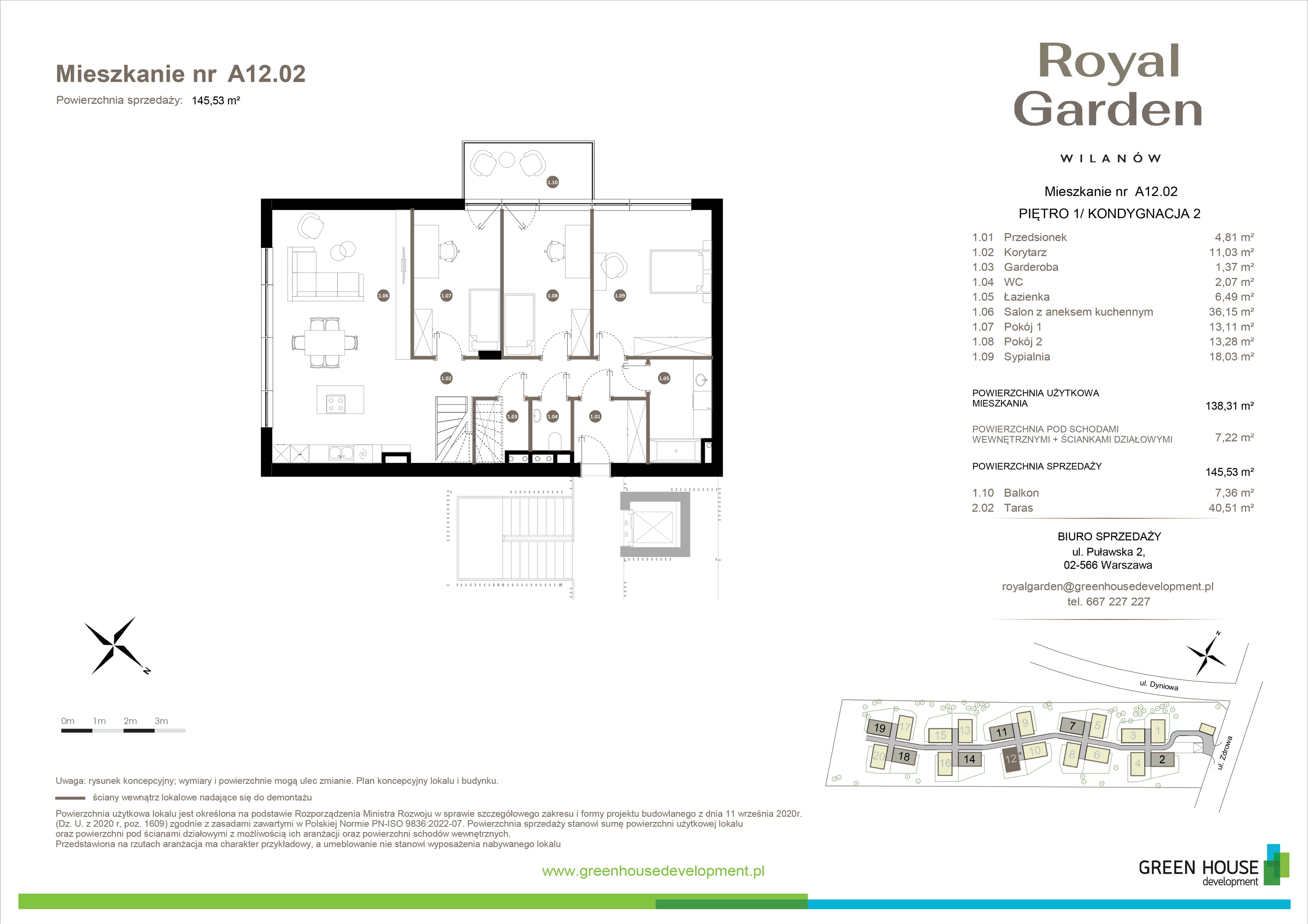 Dom i rezydencja 138,31 m², oferta nr A12.02, Royal Garden Wilanów, apartamenty w zabudowie jednorodzinnej, Warszawa, Wilanów, Błonia Wilanowskie, ul. Zdrowa