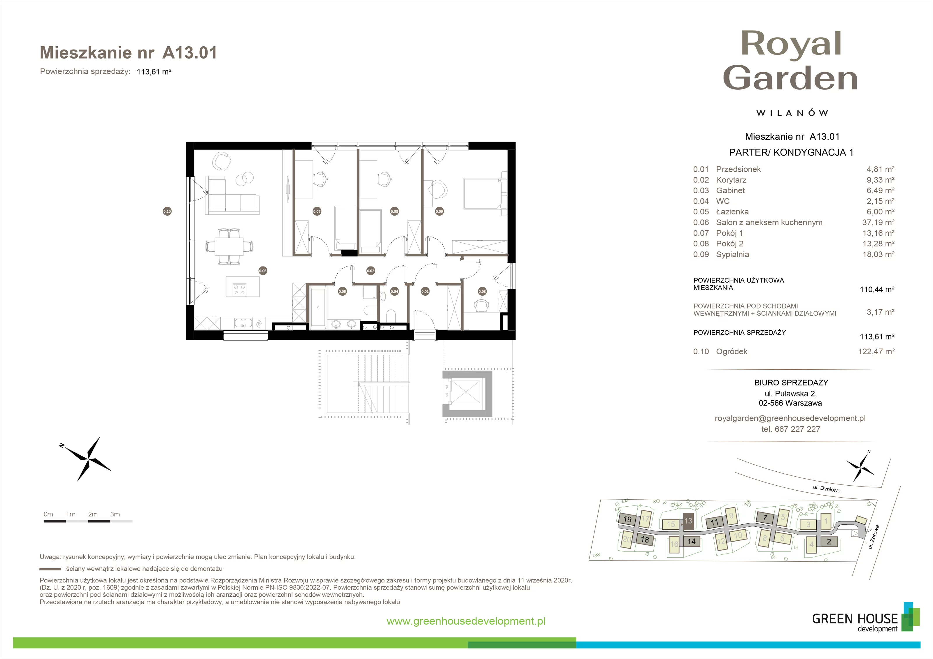 Dom i rezydencja 110,44 m², oferta nr A13.01, Royal Garden Wilanów, apartamenty w zabudowie jednorodzinnej, Warszawa, Wilanów, Błonia Wilanowskie, ul. Zdrowa