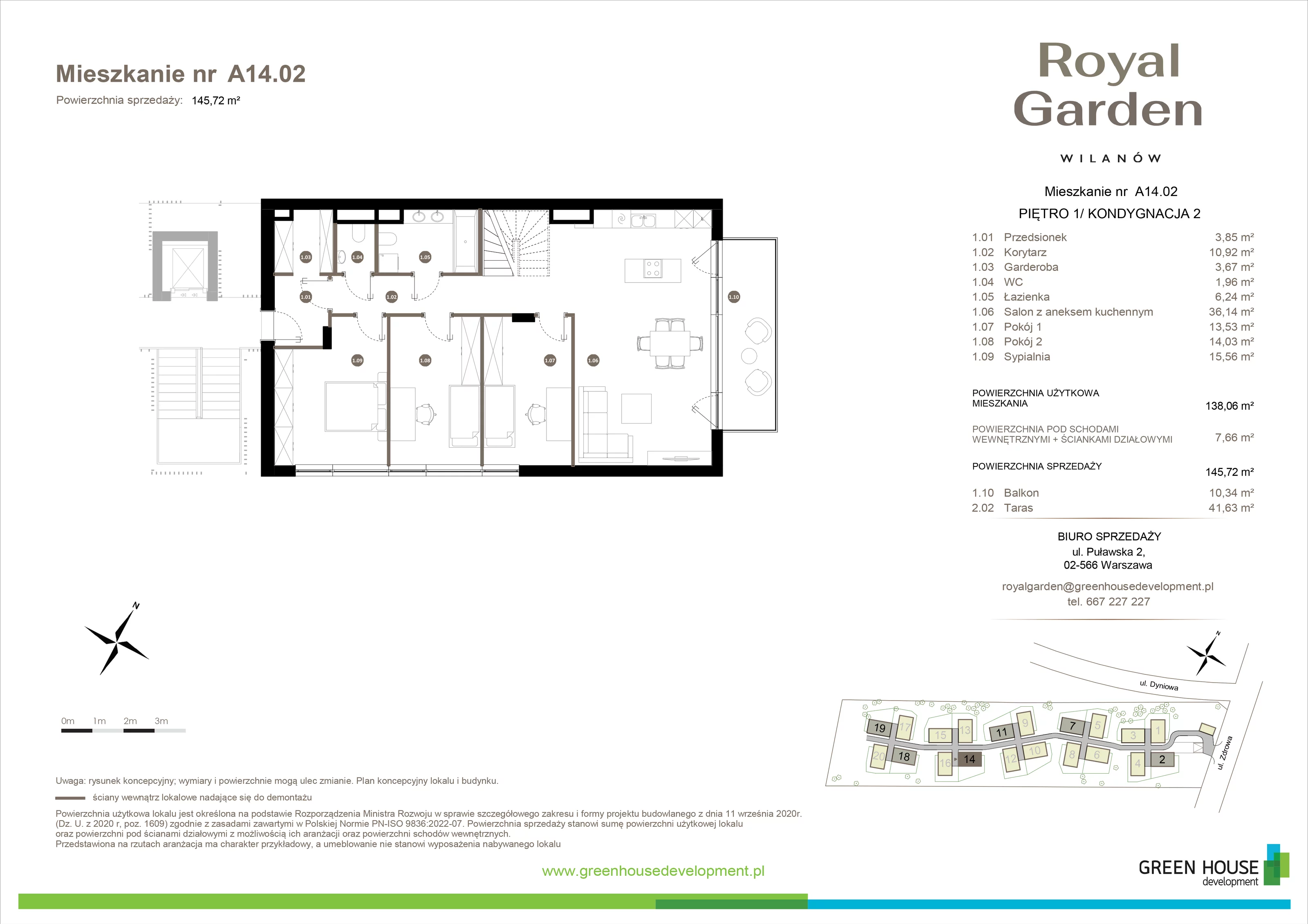 Dom 138,06 m², oferta nr A14.02, Royal Garden Wilanów, apartamenty w zabudowie jednorodzinnej, Warszawa, Wilanów, Błonia Wilanowskie, ul. Zdrowa