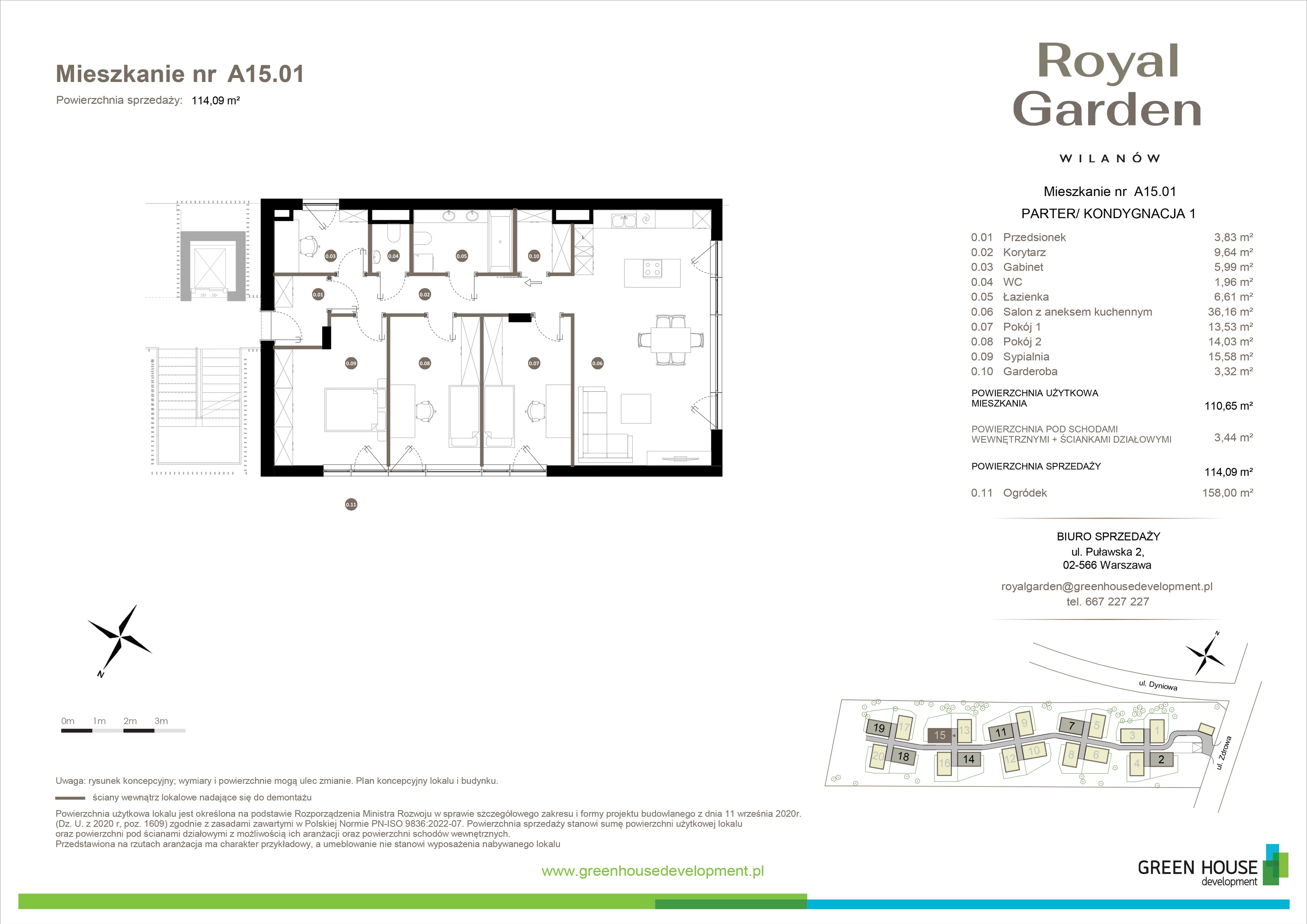 Dom i rezydencja 110,65 m², oferta nr A15.01, Royal Garden Wilanów, apartamenty w zabudowie jednorodzinnej, Warszawa, Wilanów, Błonia Wilanowskie, ul. Zdrowa