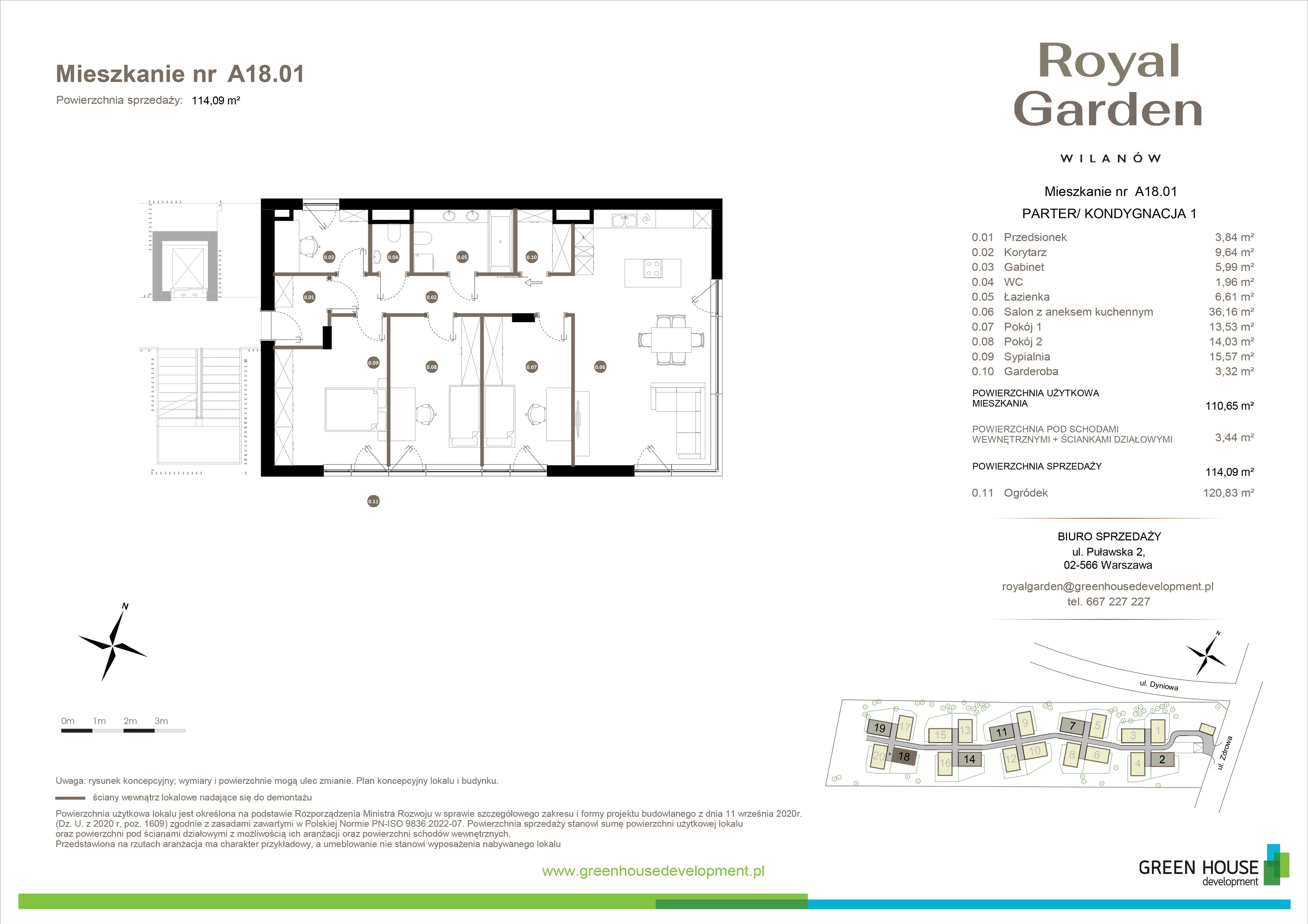 Dom i rezydencja 110,65 m², oferta nr A18.01, Royal Garden Wilanów, apartamenty w zabudowie jednorodzinnej, Warszawa, Wilanów, Błonia Wilanowskie, ul. Zdrowa