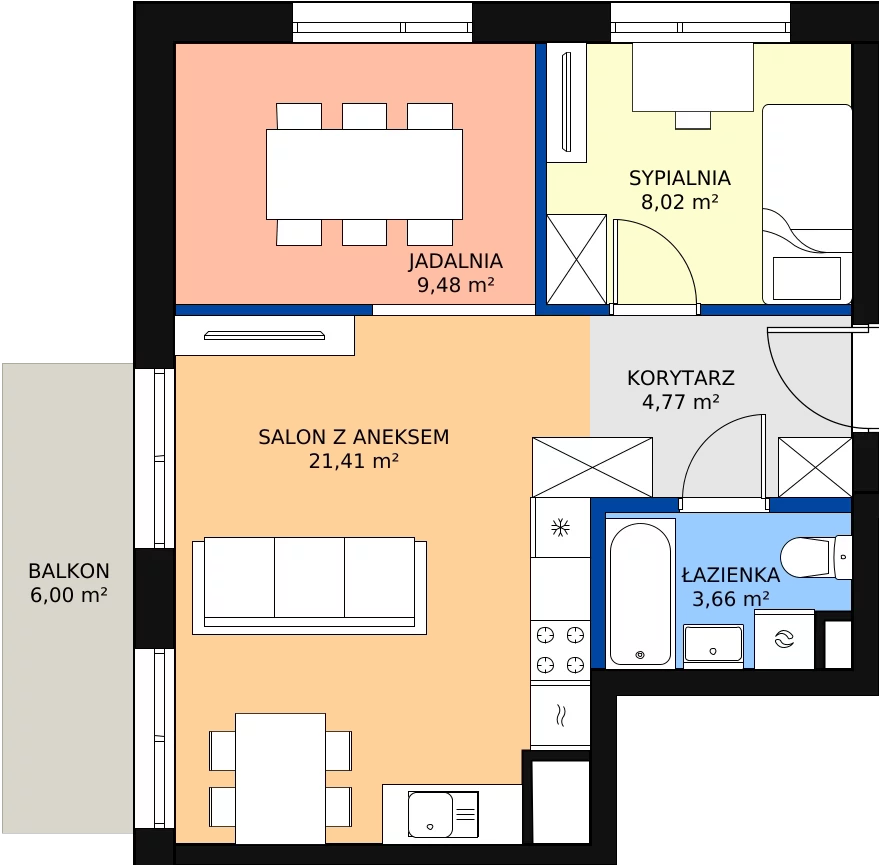Zalety mieszkania 47.53 m², M.05