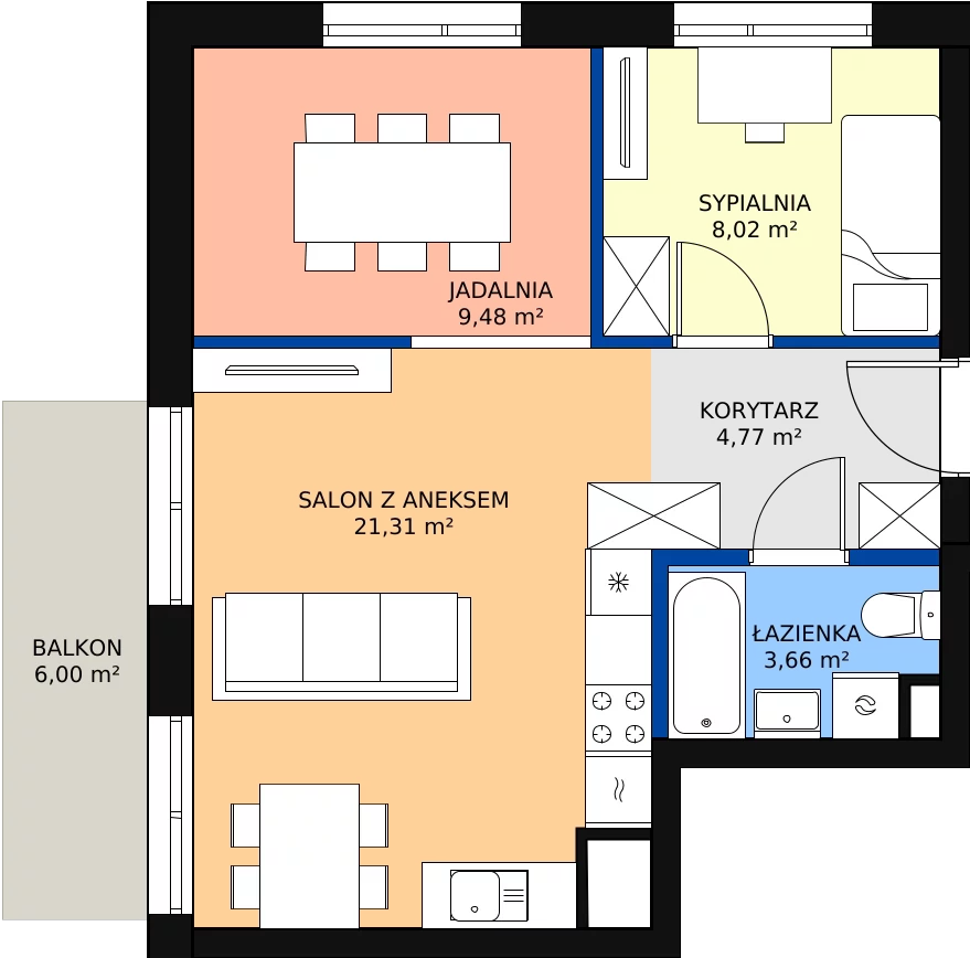 Zalety mieszkania 47.42 m², M.13