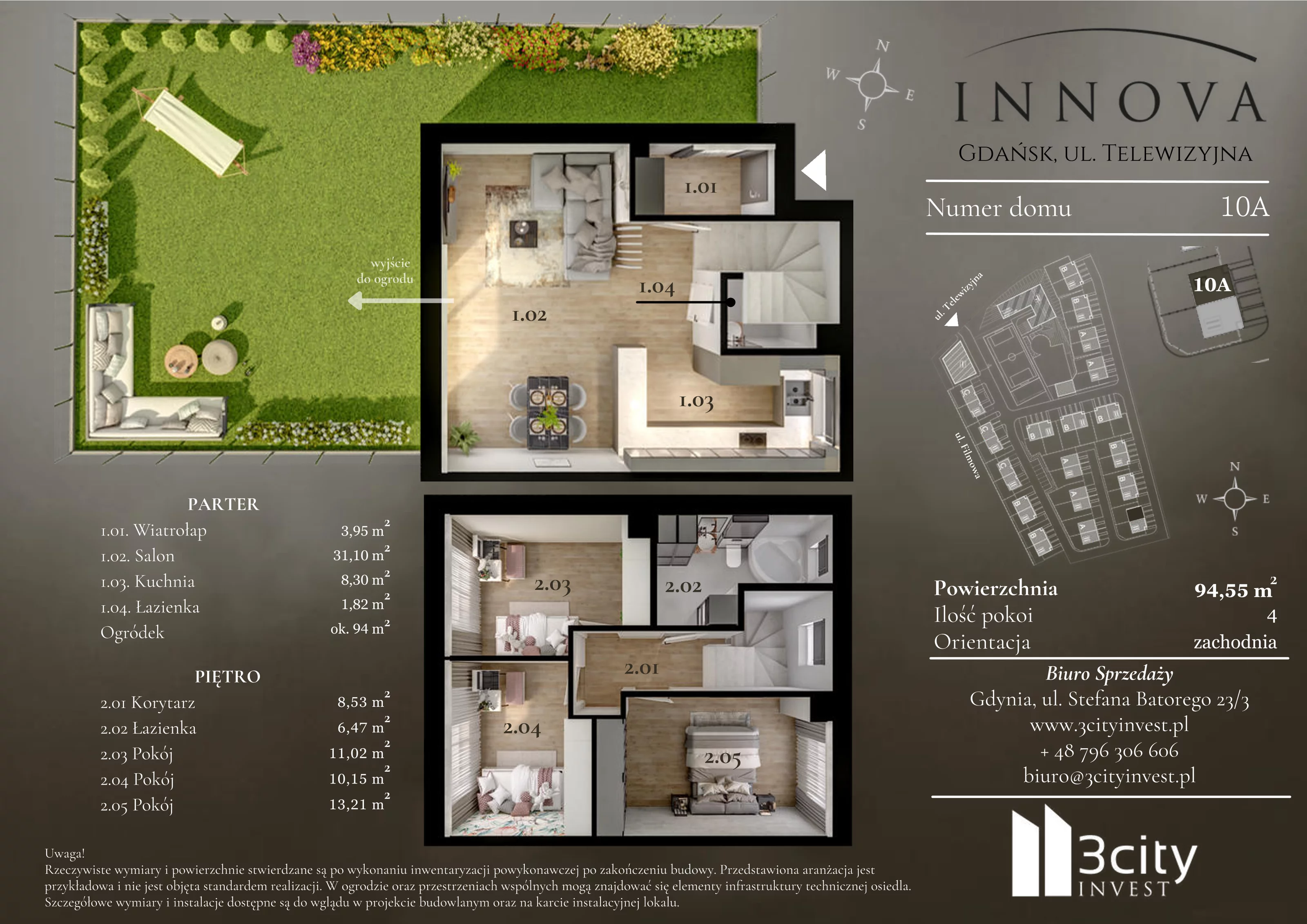 4 pokoje, mieszkanie 94,55 m², parter, oferta nr 10a, Innova, Gdańsk, Matarnia, ul. Telewizyjna