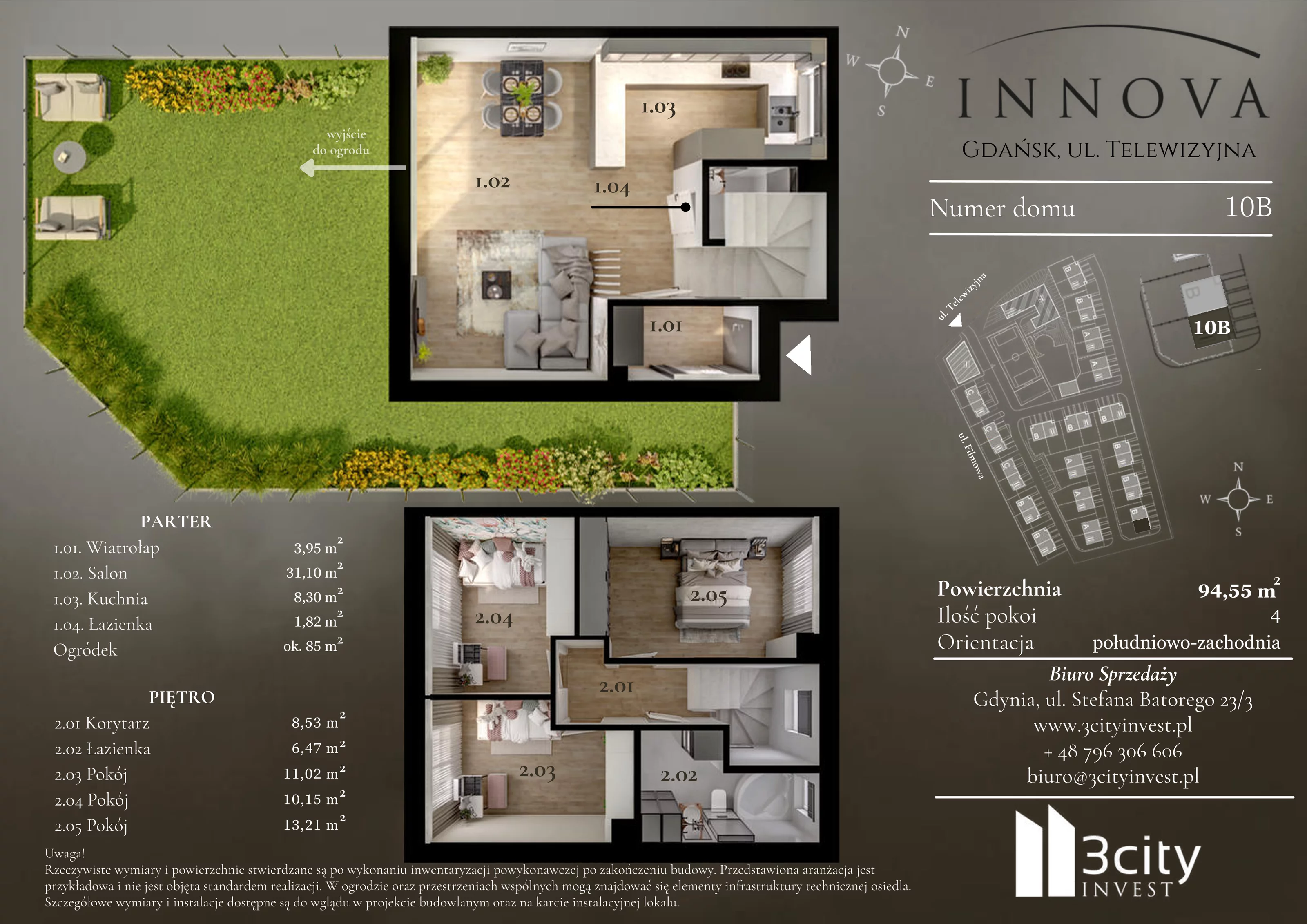 4 pokoje, mieszkanie 94,55 m², parter, oferta nr 10b, Innova, Gdańsk, Matarnia, ul. Telewizyjna