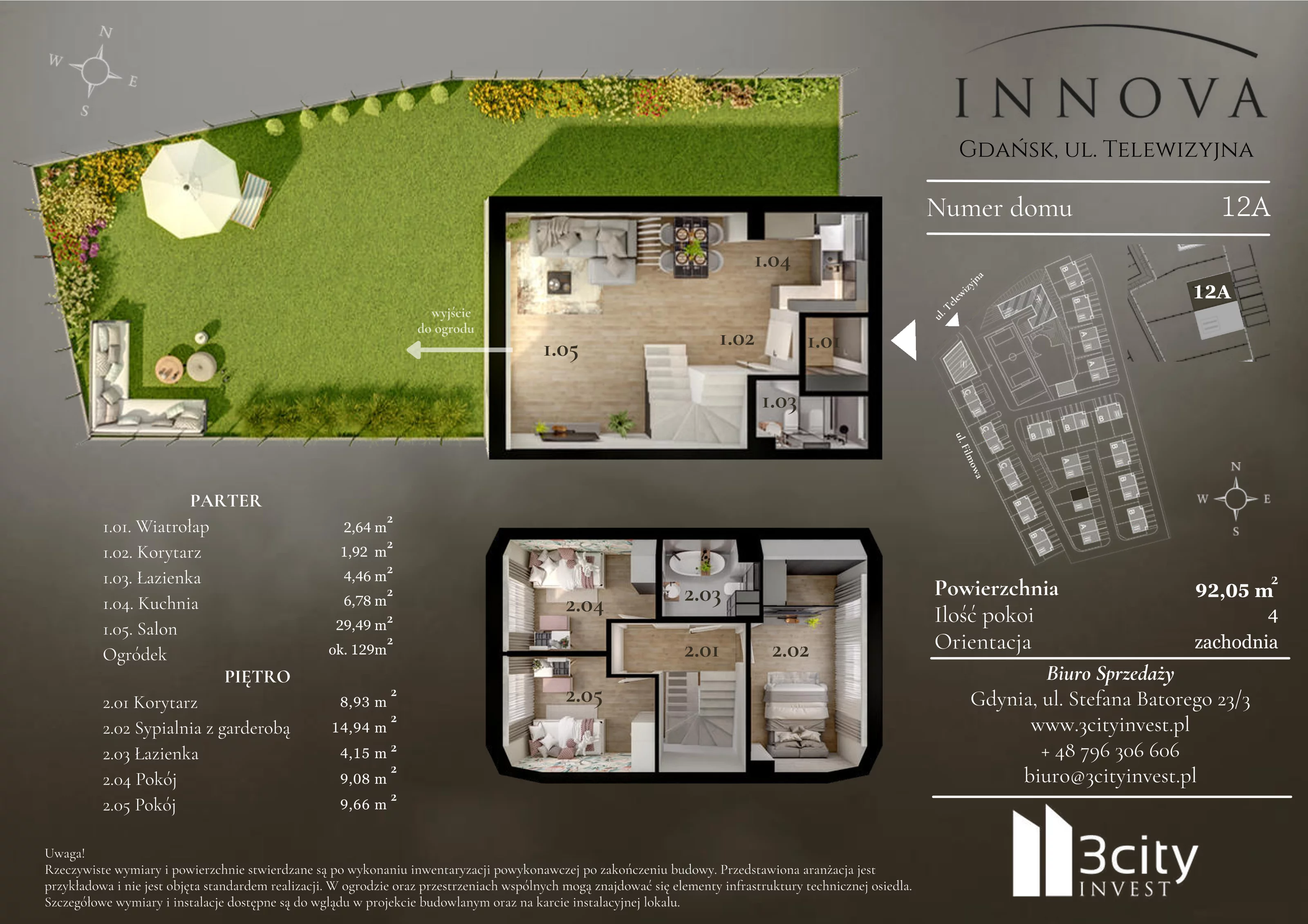 4 pokoje, mieszkanie 92,05 m², parter, oferta nr 12a, Innova, Gdańsk, Matarnia, ul. Telewizyjna