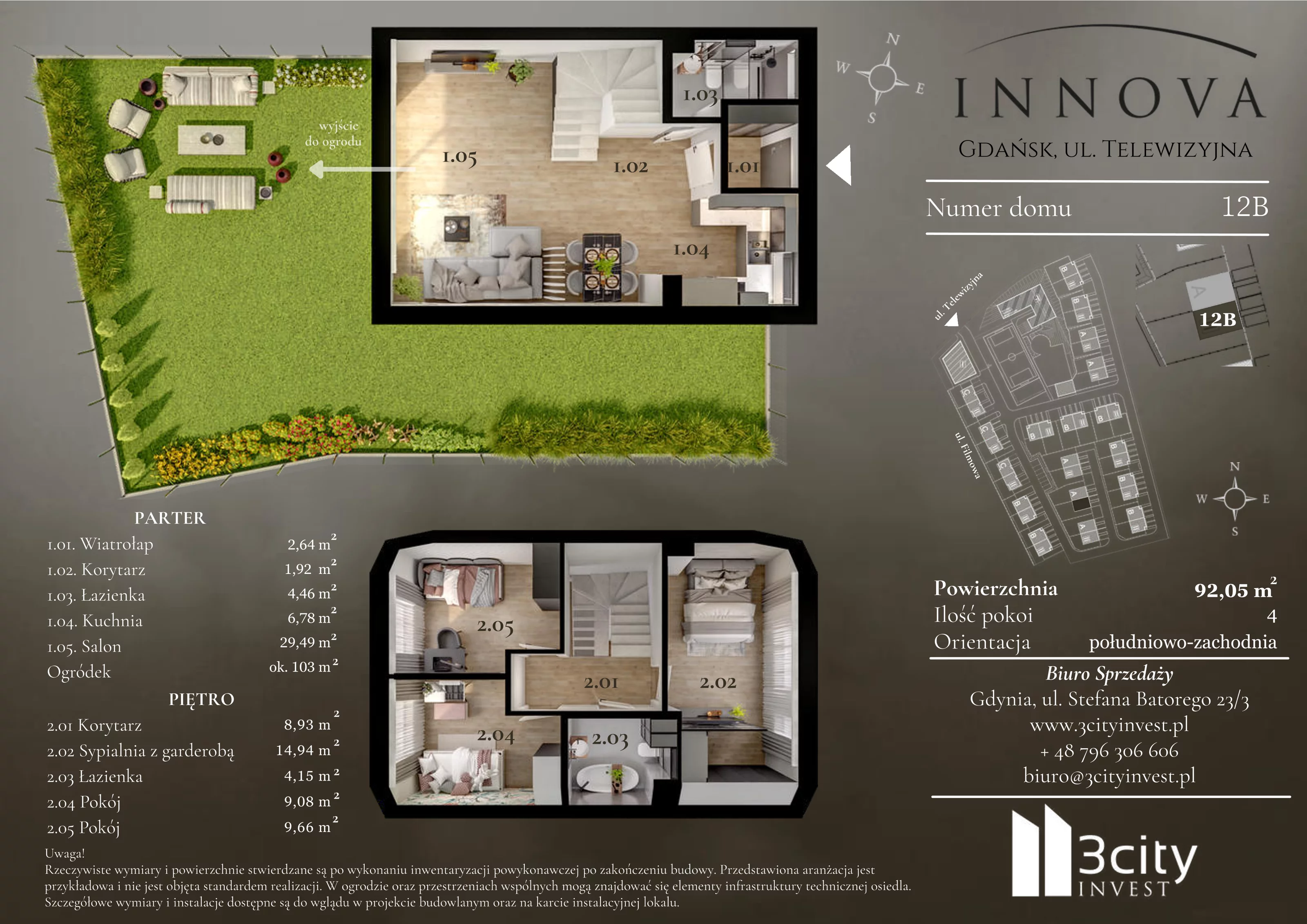 4 pokoje, mieszkanie 92,05 m², parter, oferta nr 12b, Innova, Gdańsk, Matarnia, ul. Telewizyjna
