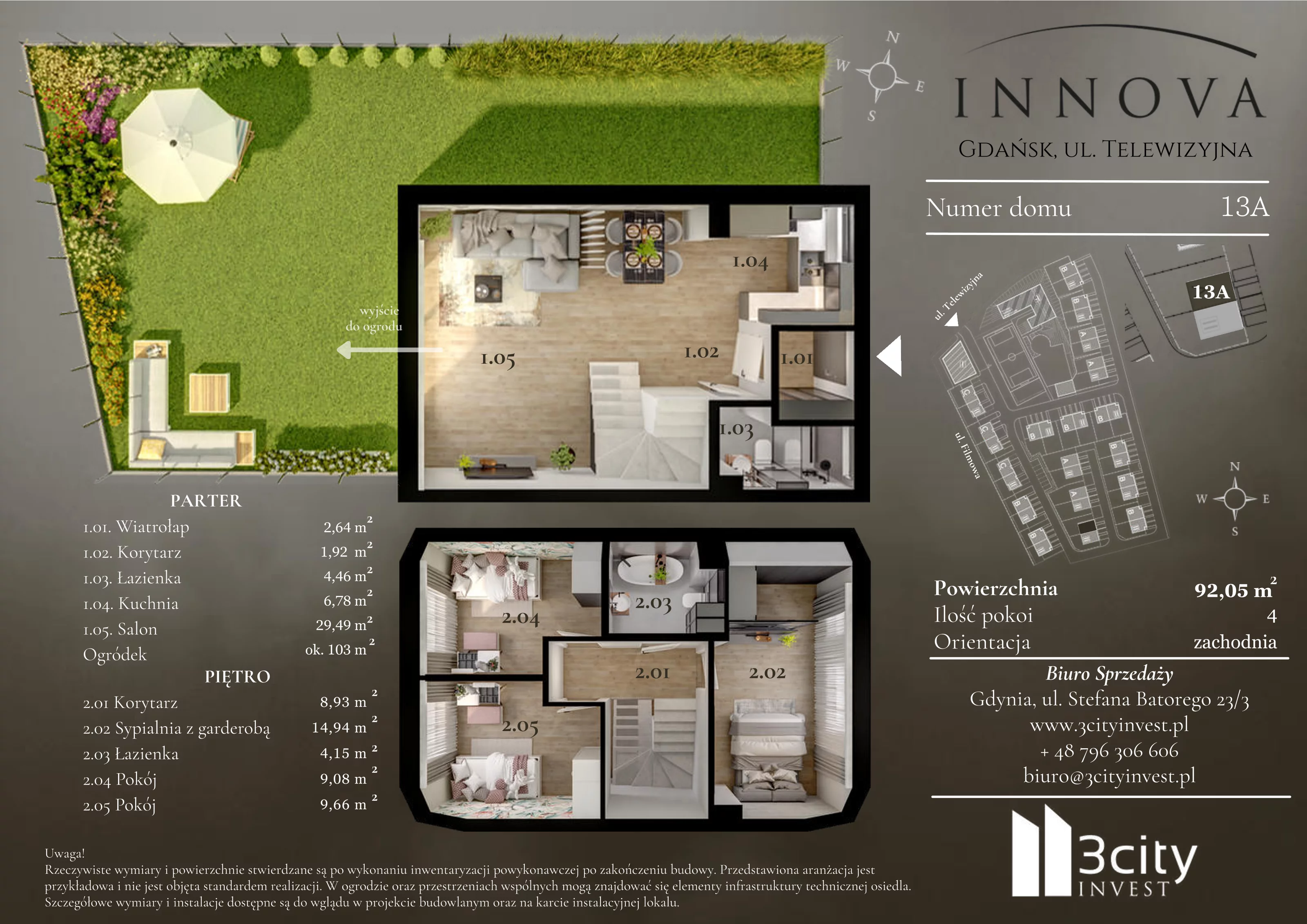 4 pokoje, mieszkanie 92,05 m², parter, oferta nr 13a, Innova, Gdańsk, Matarnia, ul. Telewizyjna