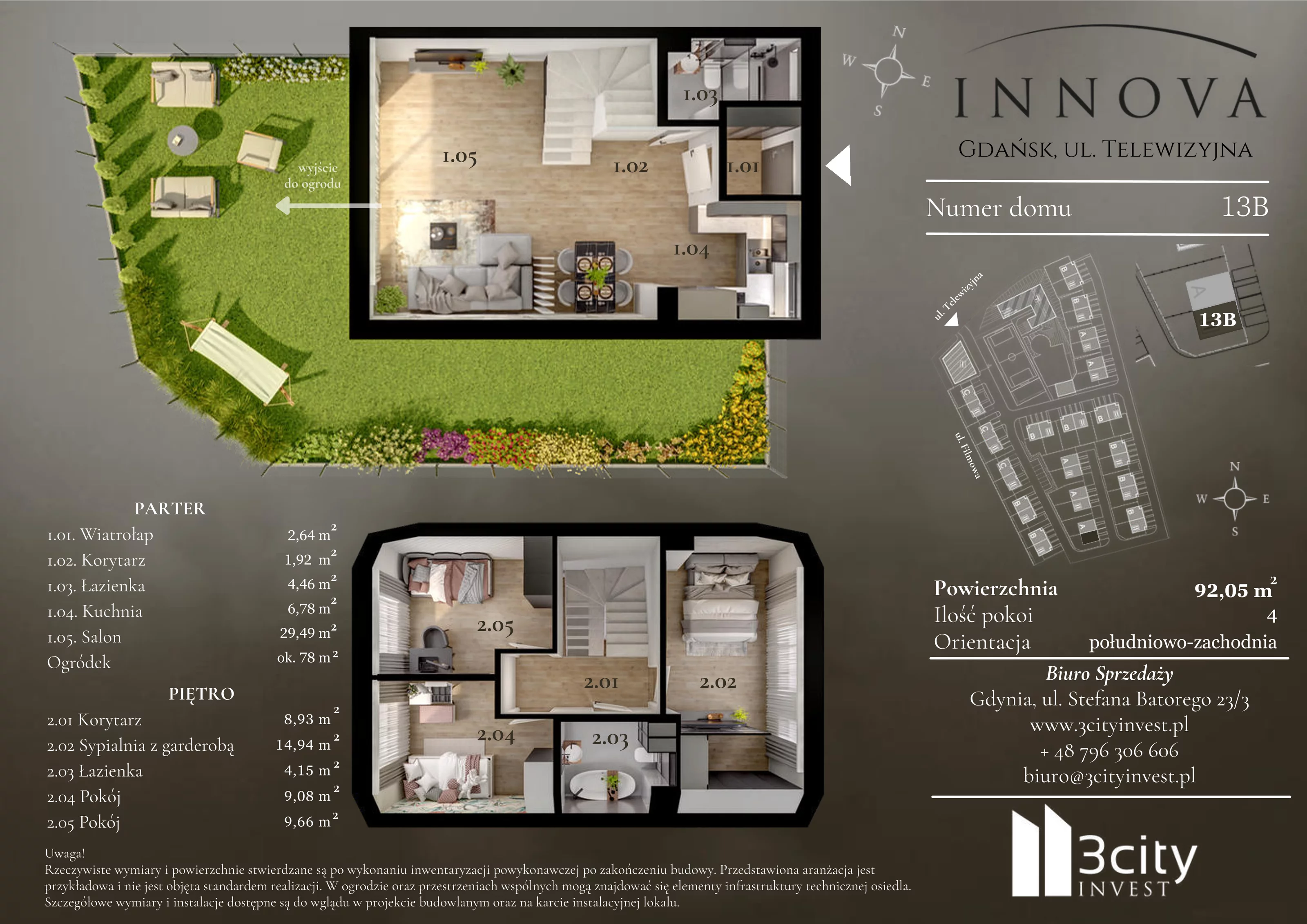 4 pokoje, mieszkanie 92,05 m², parter, oferta nr 13b, Innova, Gdańsk, Matarnia, ul. Telewizyjna