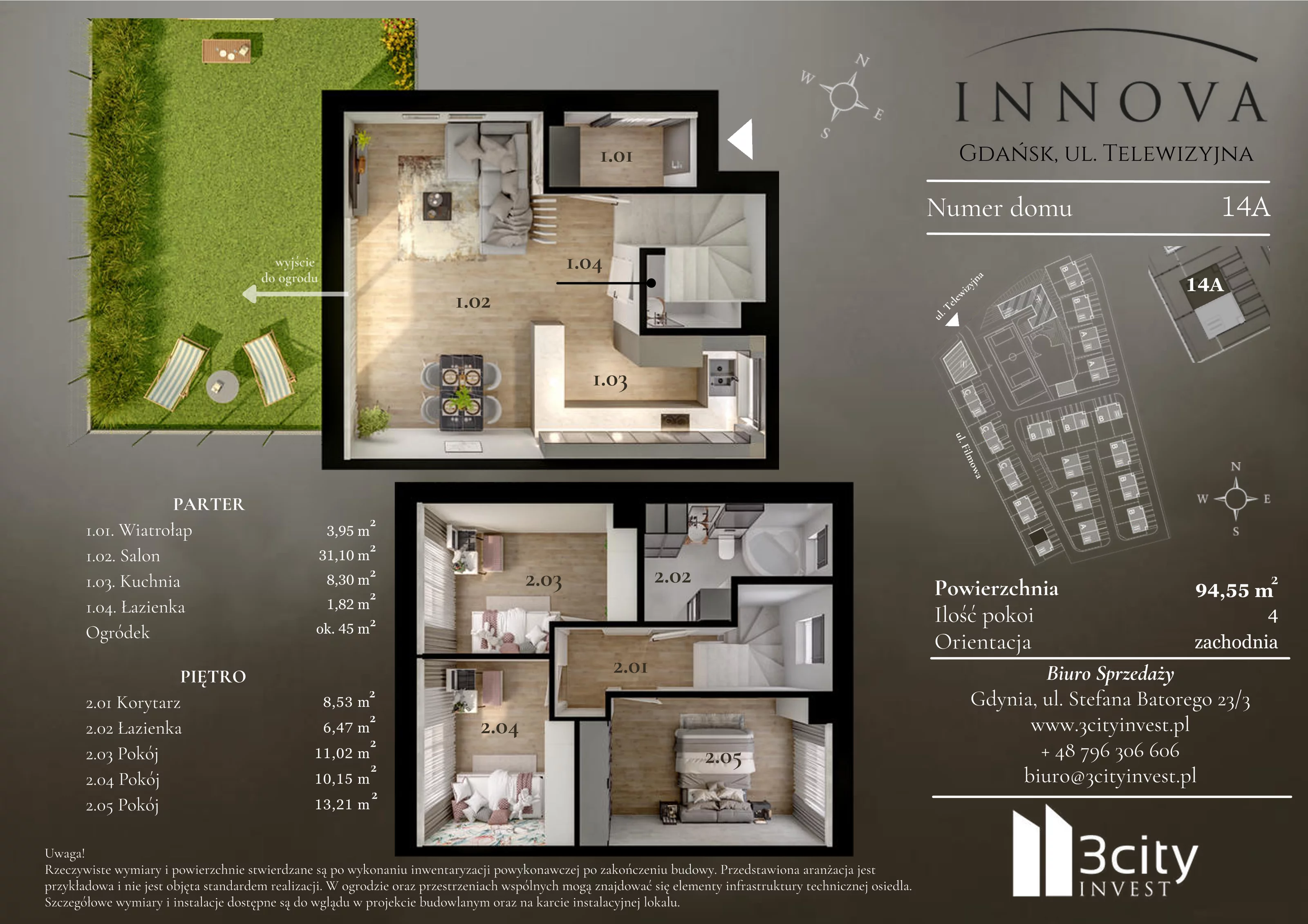 4 pokoje, mieszkanie 94,55 m², parter, oferta nr 14a, Innova, Gdańsk, Matarnia, ul. Telewizyjna