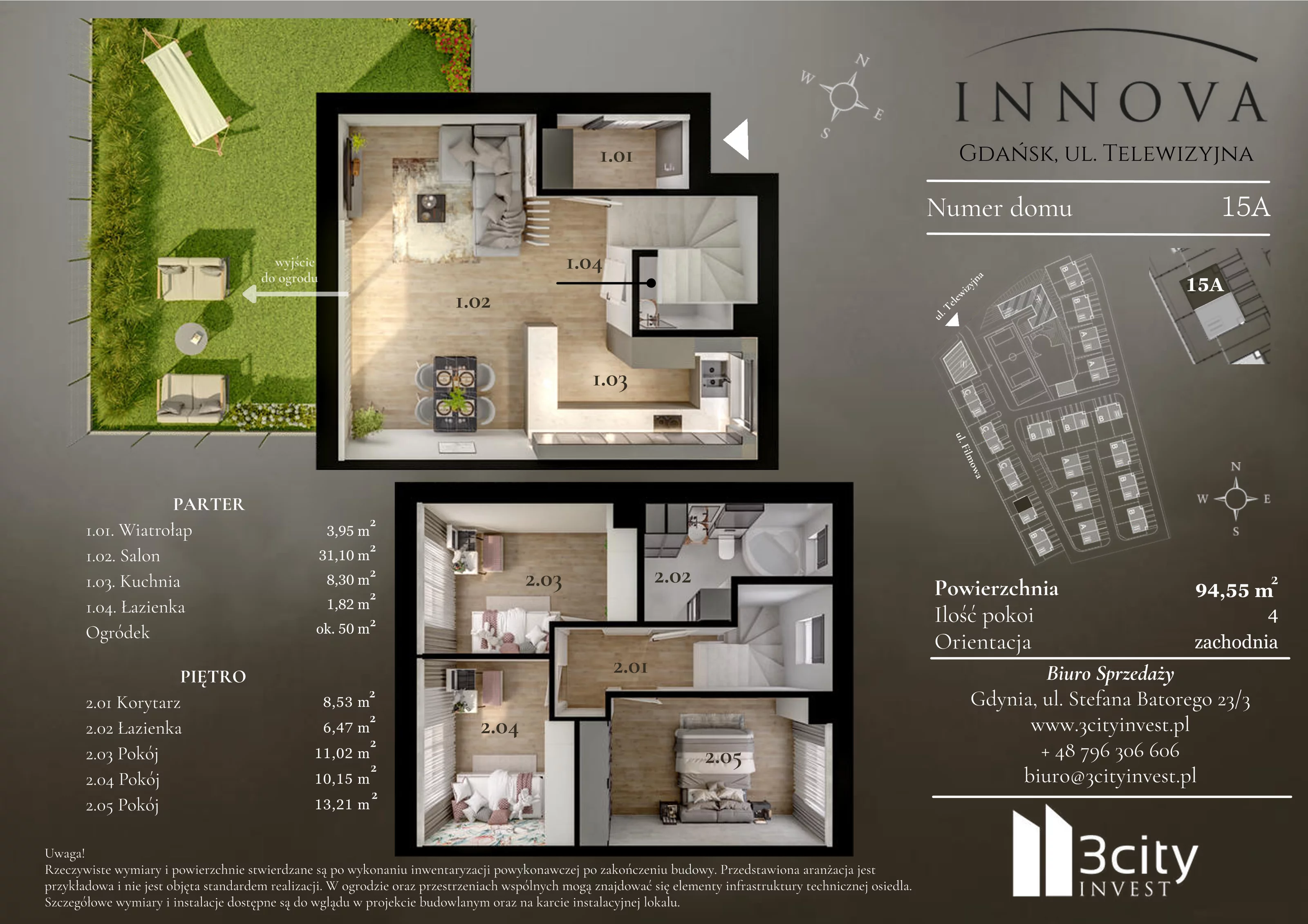 4 pokoje, mieszkanie 94,55 m², parter, oferta nr 15a, Innova, Gdańsk, Matarnia, ul. Telewizyjna