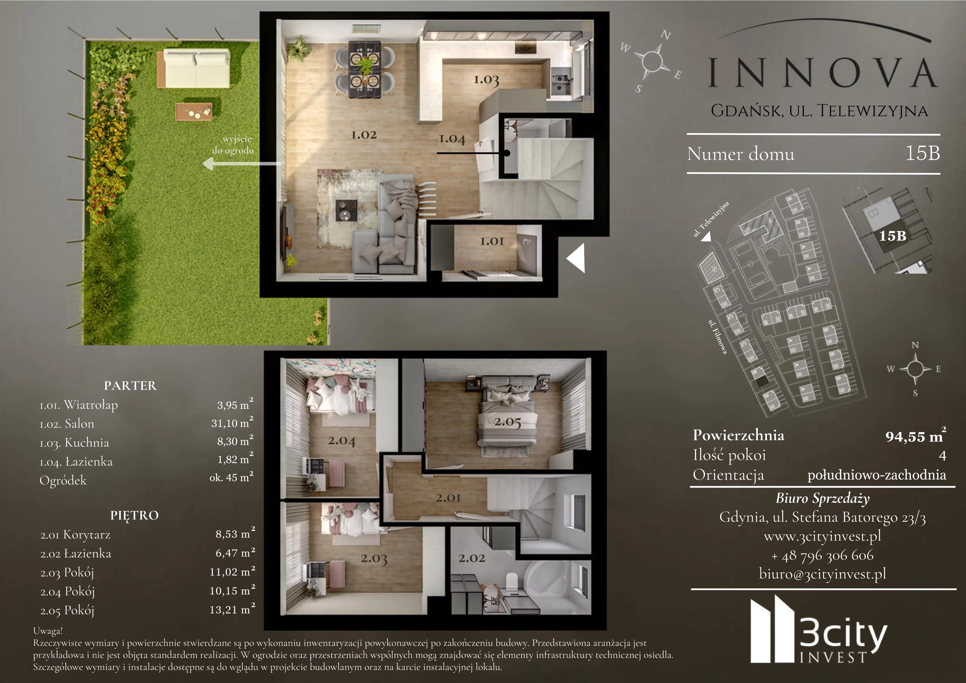 4 pokoje, mieszkanie 94,55 m², parter, oferta nr 15b, Innova, Gdańsk, Matarnia, ul. Telewizyjna