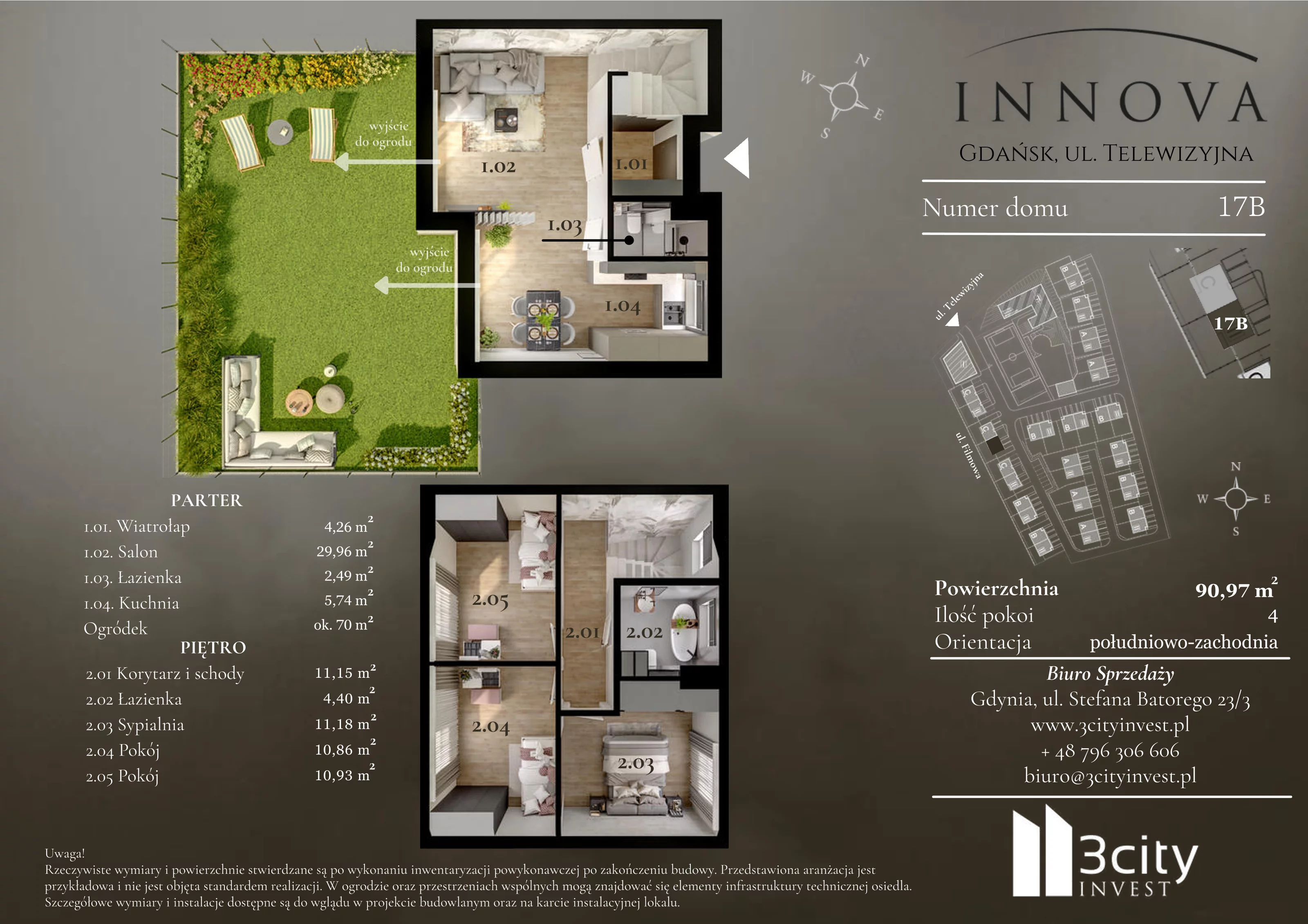 4 pokoje, mieszkanie 90,97 m², parter, oferta nr 17b, Innova, Gdańsk, Matarnia, ul. Telewizyjna