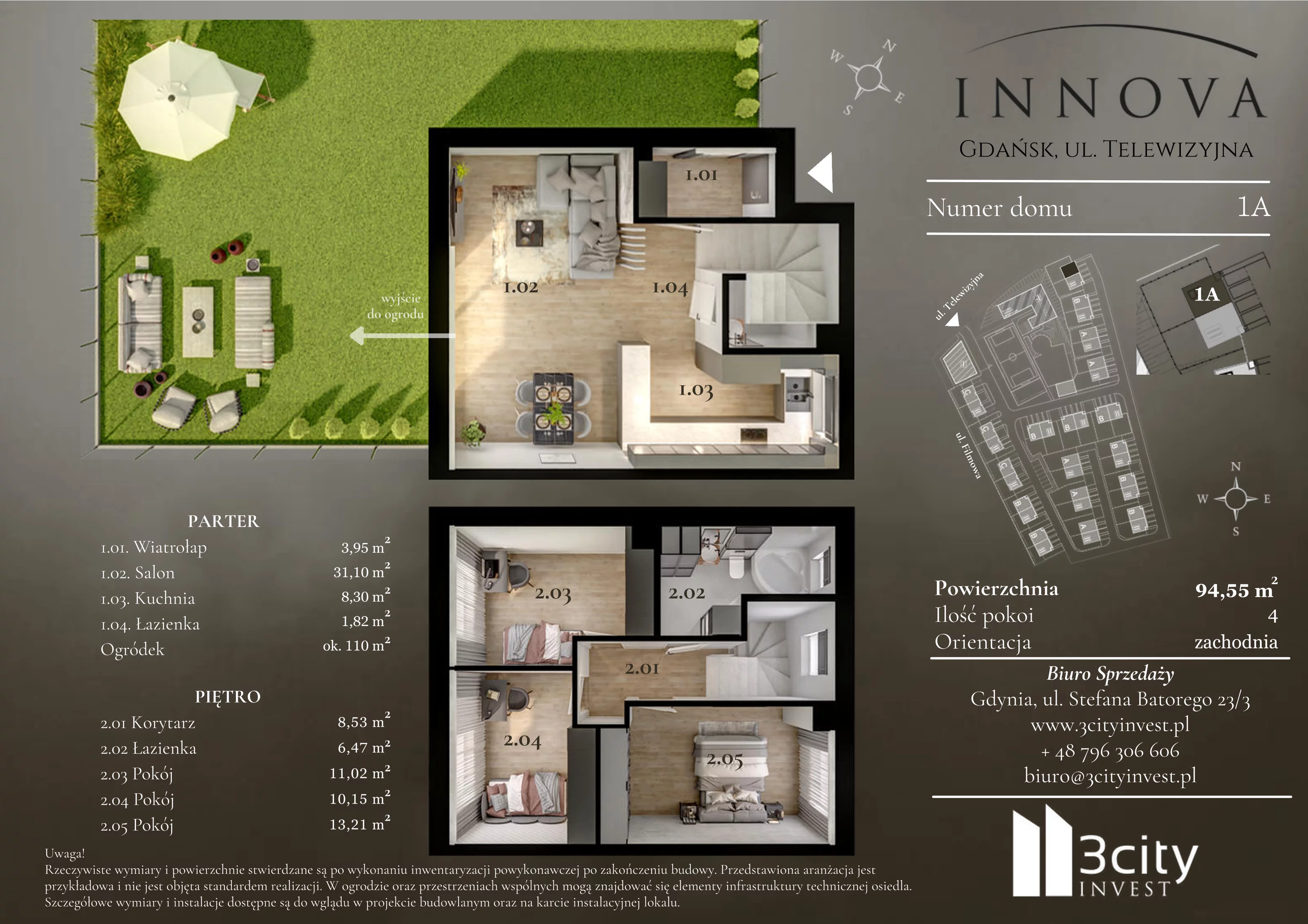 4 pokoje, mieszkanie 94,55 m², parter, oferta nr 1a, Innova, Gdańsk, Matarnia, ul. Telewizyjna