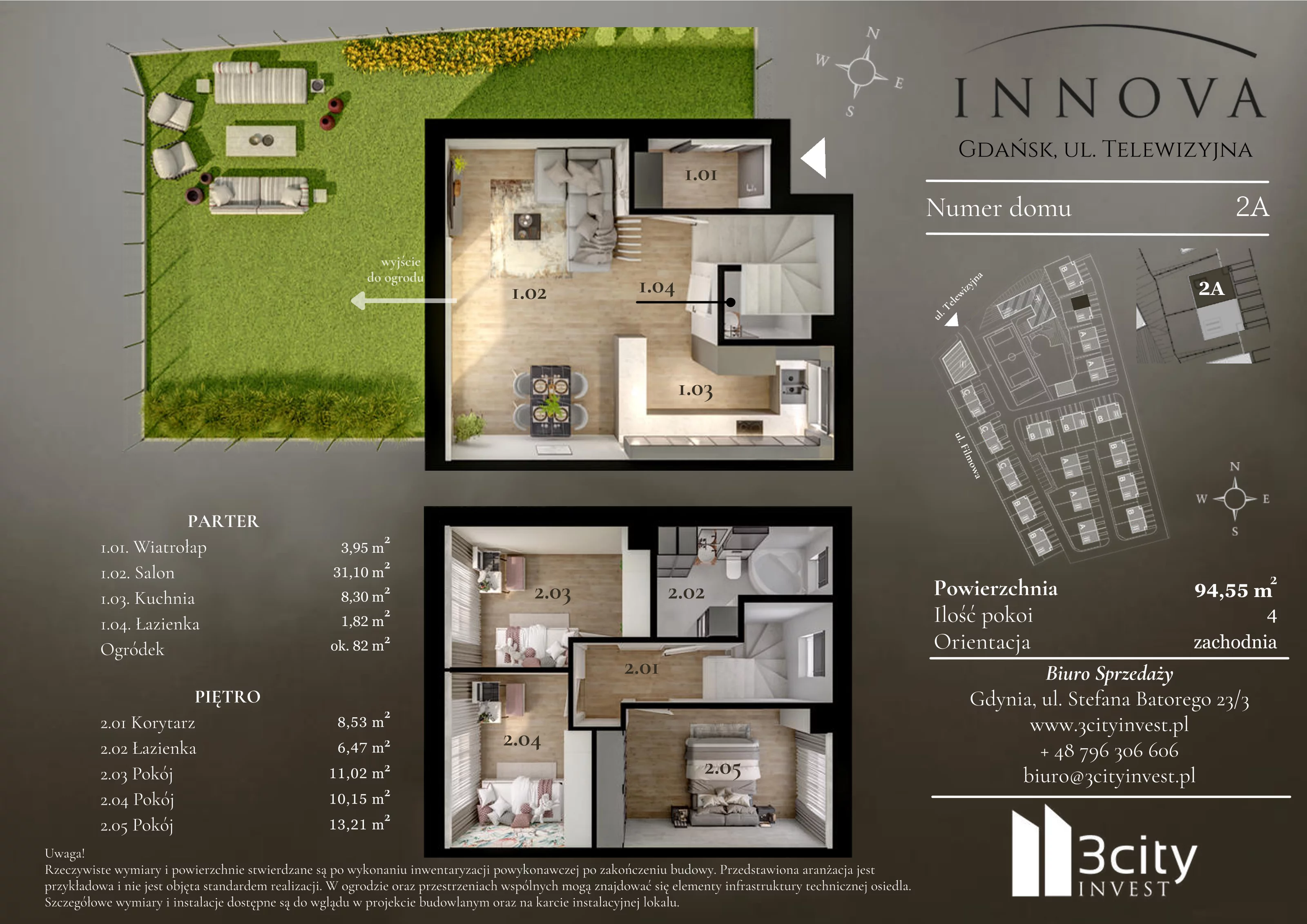 4 pokoje, mieszkanie 94,55 m², parter, oferta nr 2a, Innova, Gdańsk, Matarnia, ul. Telewizyjna