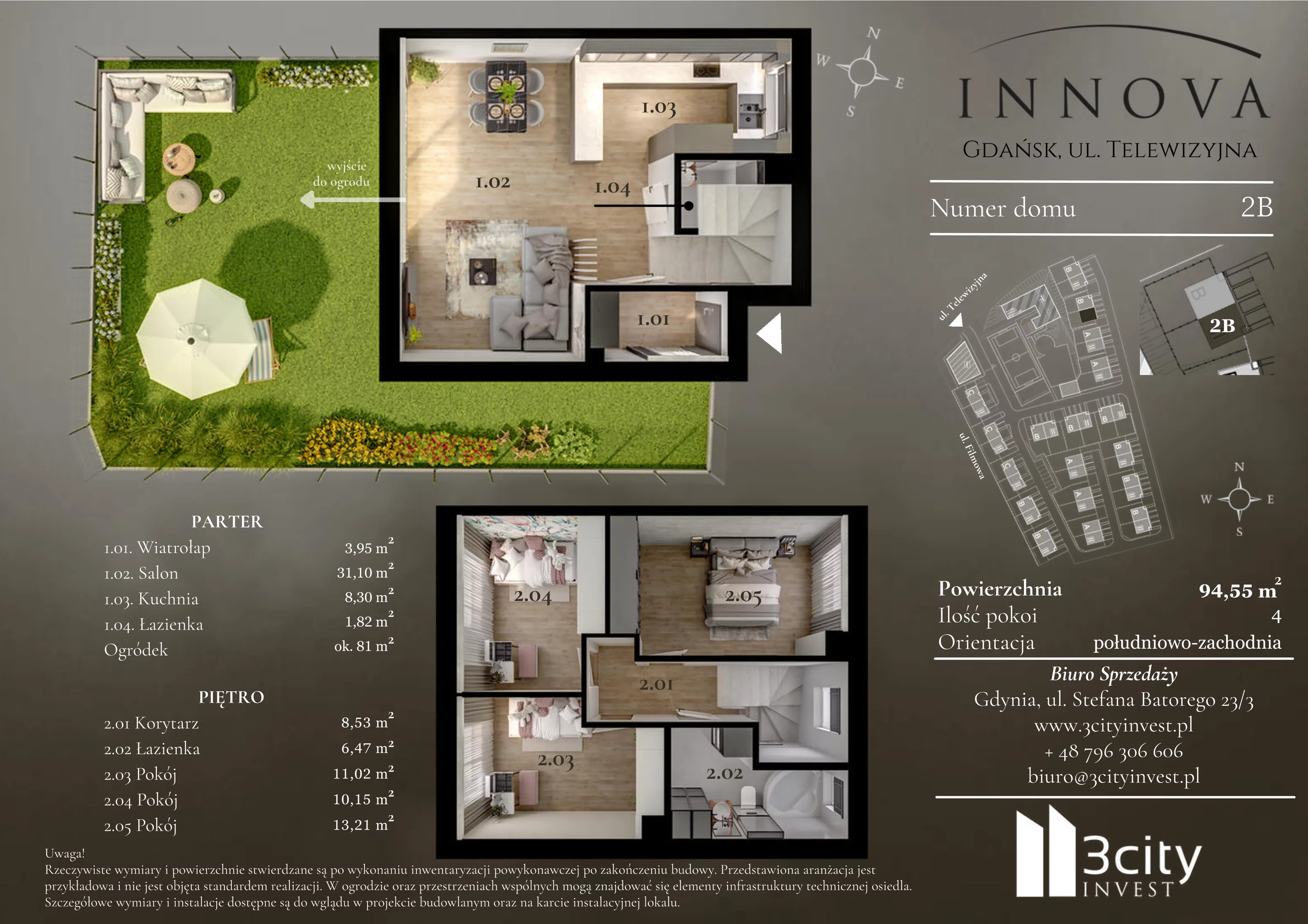 4 pokoje, mieszkanie 94,55 m², parter, oferta nr 2b, Innova, Gdańsk, Matarnia, ul. Telewizyjna