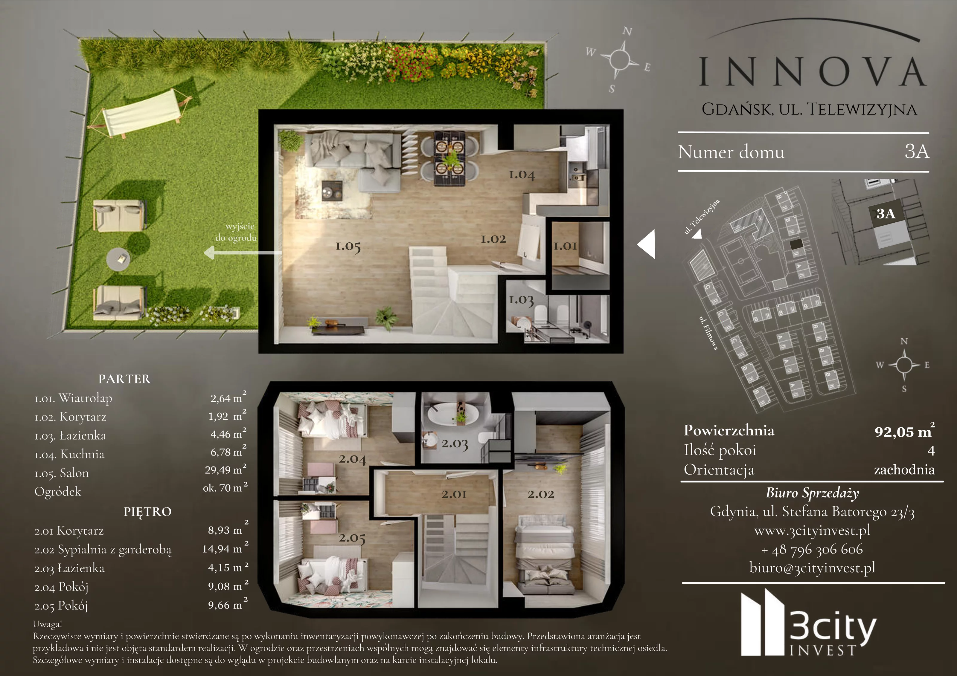4 pokoje, mieszkanie 92,05 m², parter, oferta nr 3a, Innova, Gdańsk, Matarnia, ul. Telewizyjna