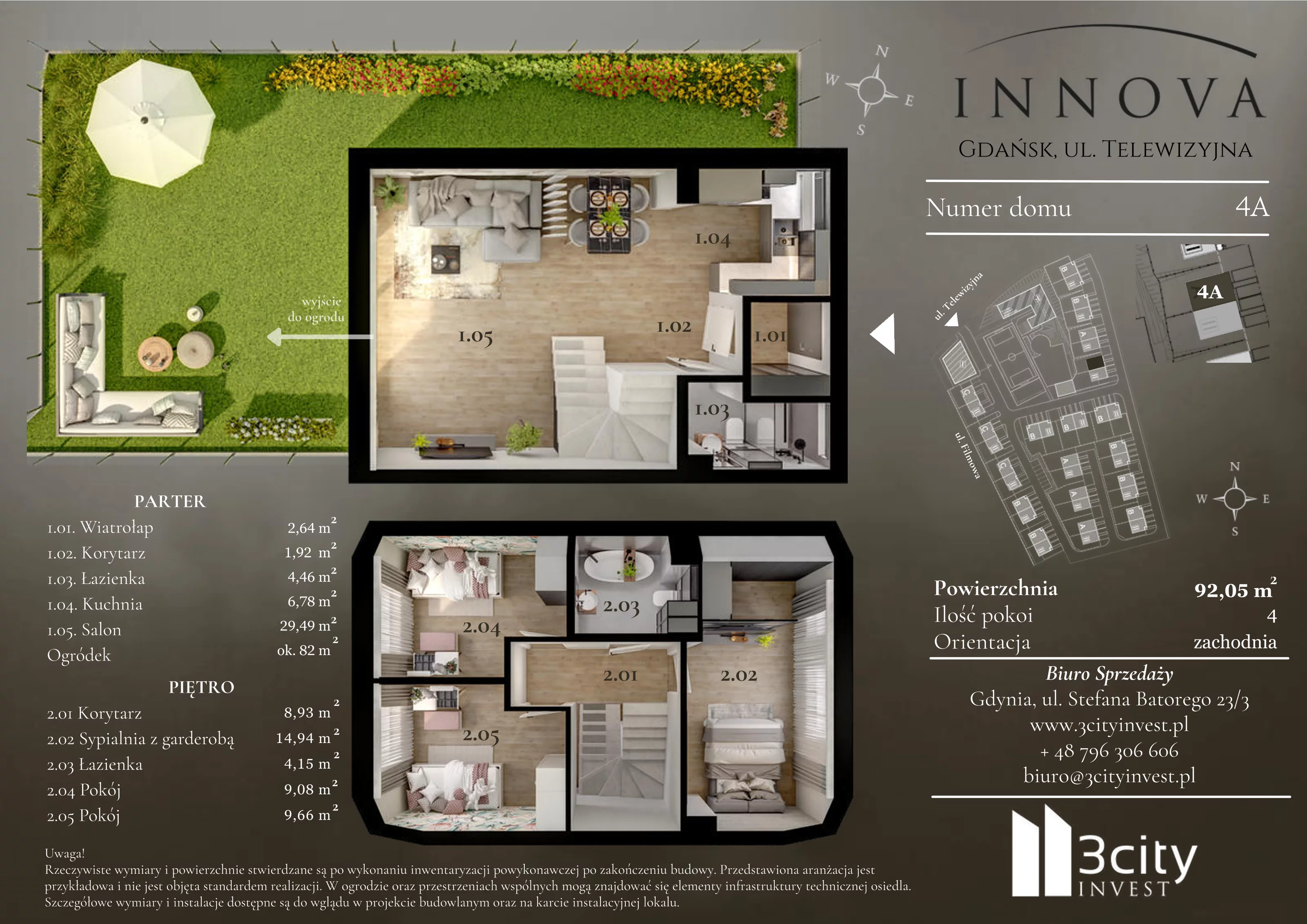 4 pokoje, mieszkanie 92,05 m², parter, oferta nr 4a, Innova, Gdańsk, Matarnia, ul. Telewizyjna