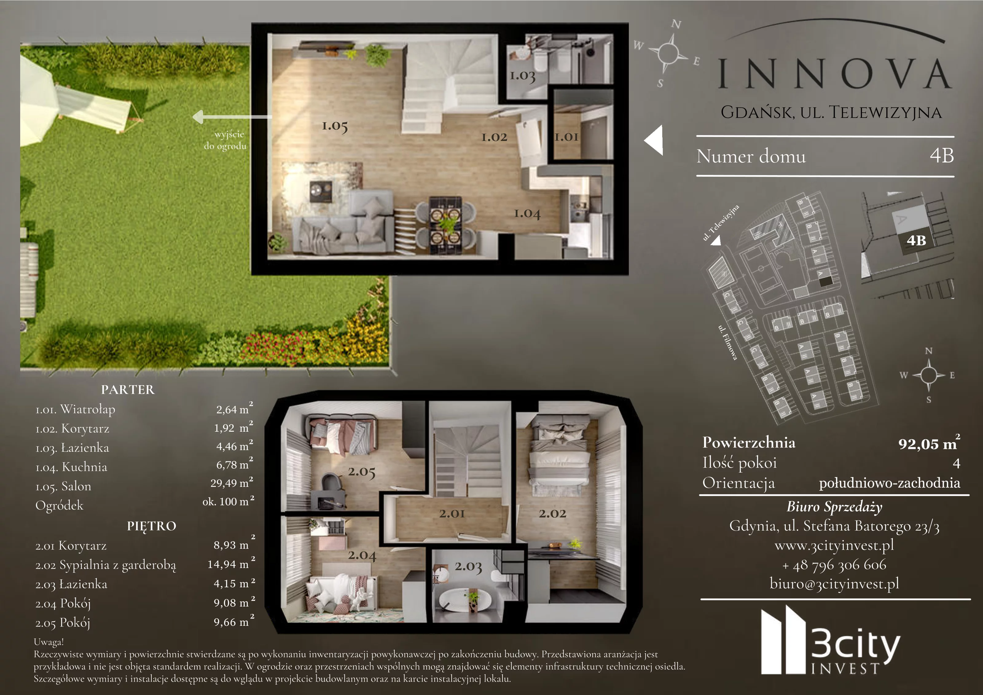 4 pokoje, mieszkanie 92,05 m², parter, oferta nr 4b, Innova, Gdańsk, Matarnia, ul. Telewizyjna