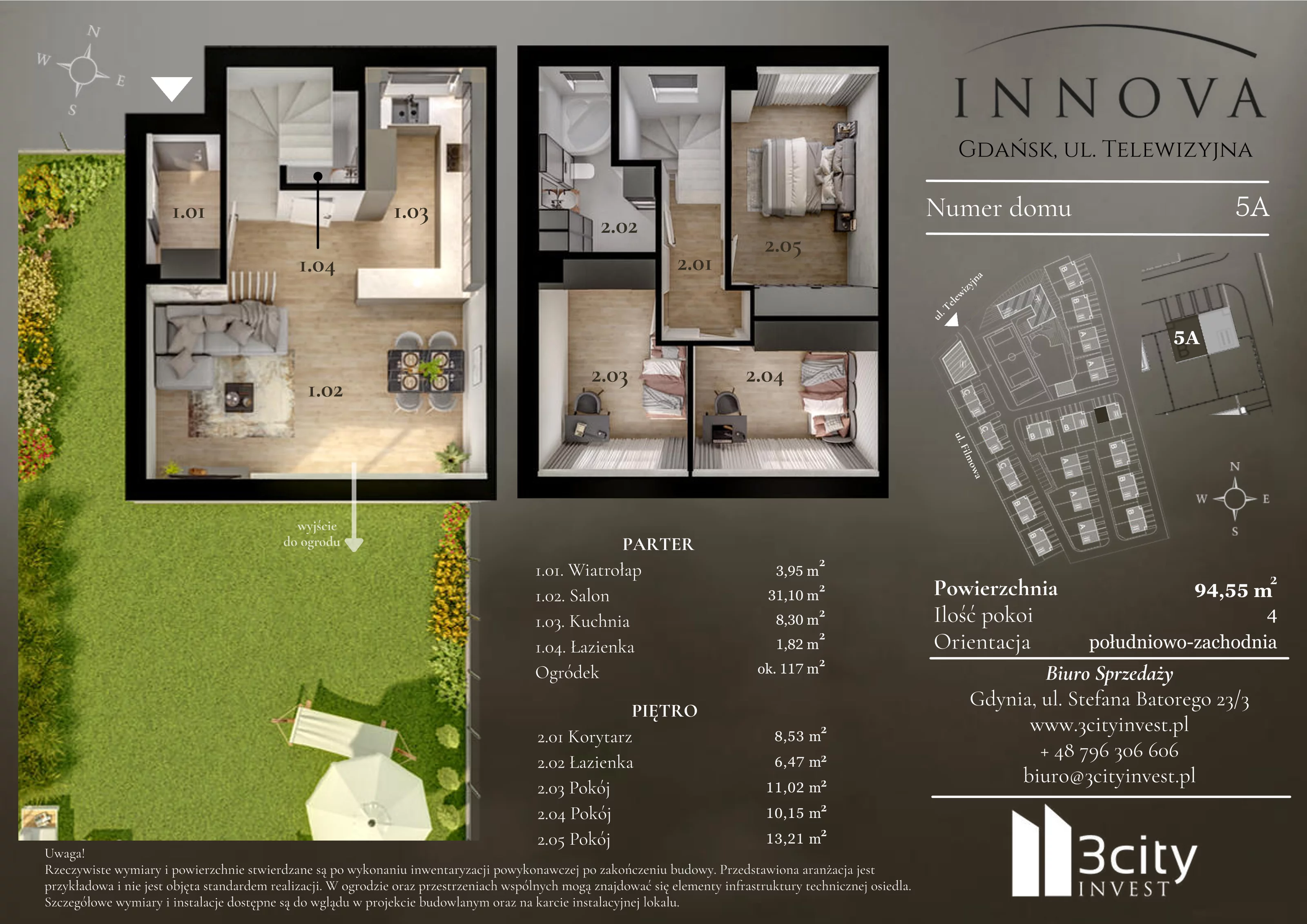 4 pokoje, mieszkanie 94,55 m², parter, oferta nr 5a, Innova, Gdańsk, Matarnia, ul. Telewizyjna