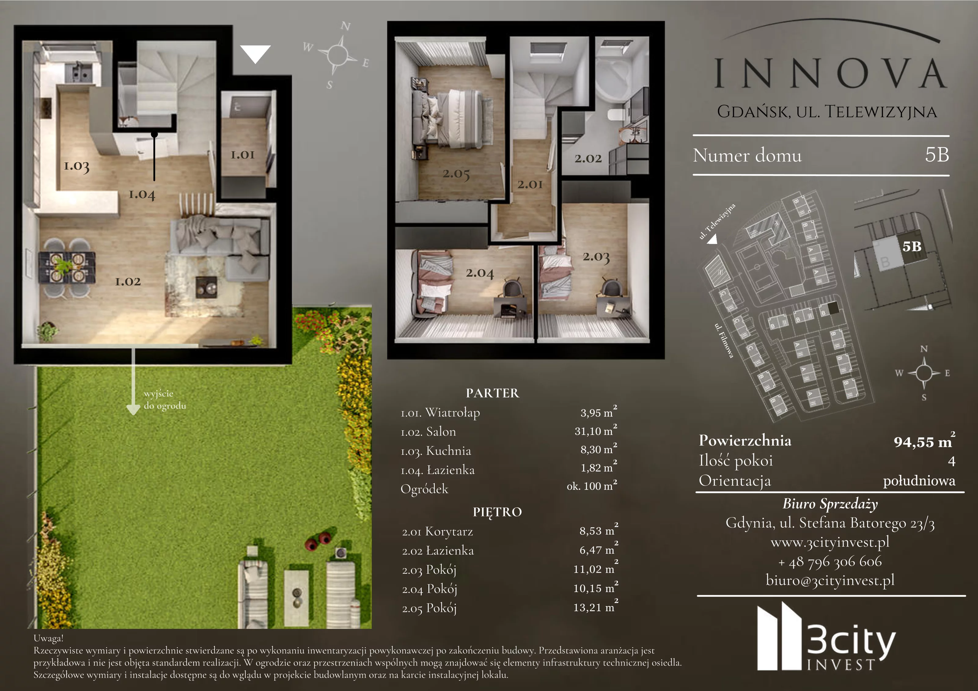 4 pokoje, mieszkanie 94,55 m², parter, oferta nr 5b, Innova, Gdańsk, Matarnia, ul. Telewizyjna
