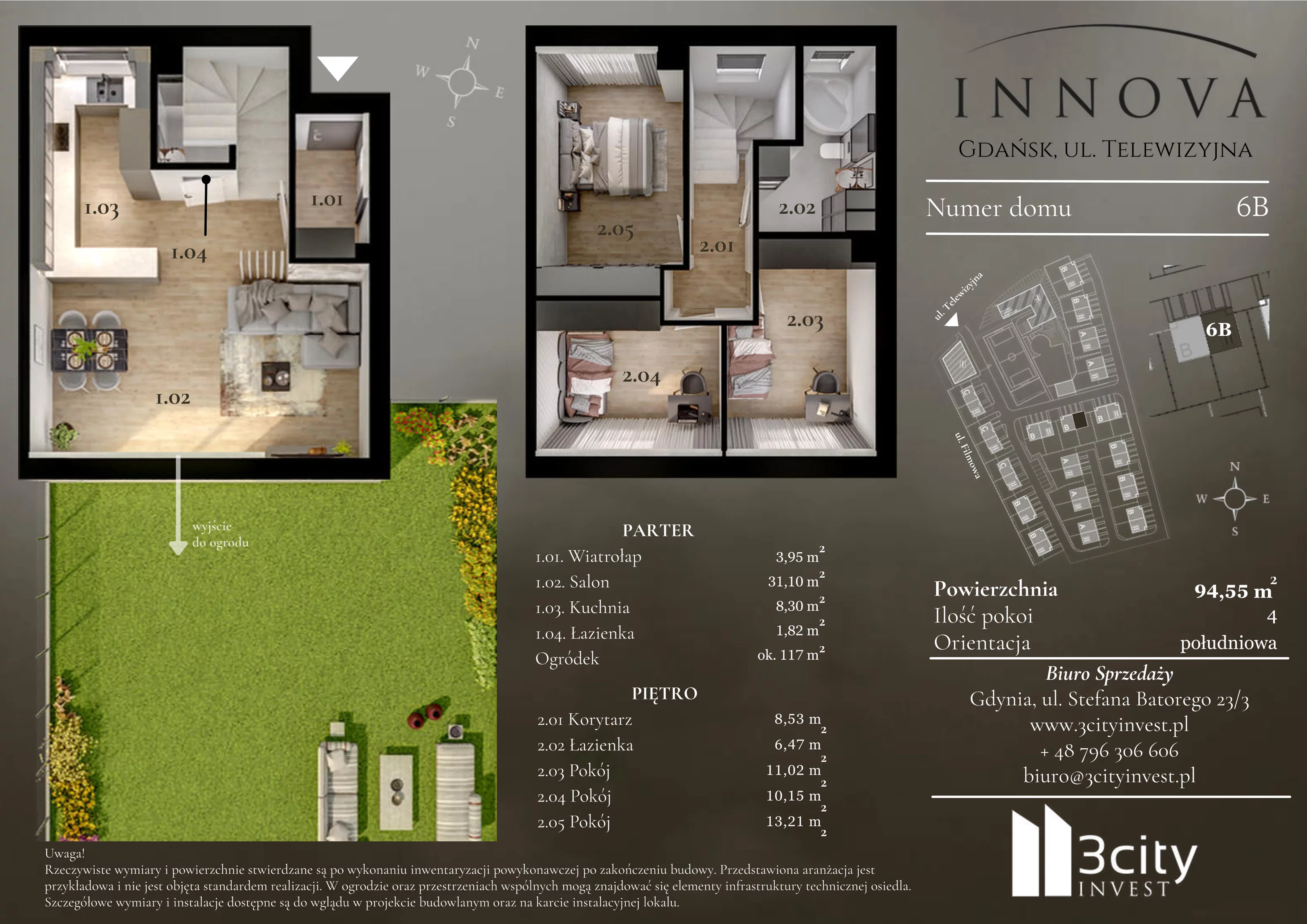 4 pokoje, mieszkanie 94,55 m², parter, oferta nr 6b, Innova, Gdańsk, Matarnia, ul. Telewizyjna