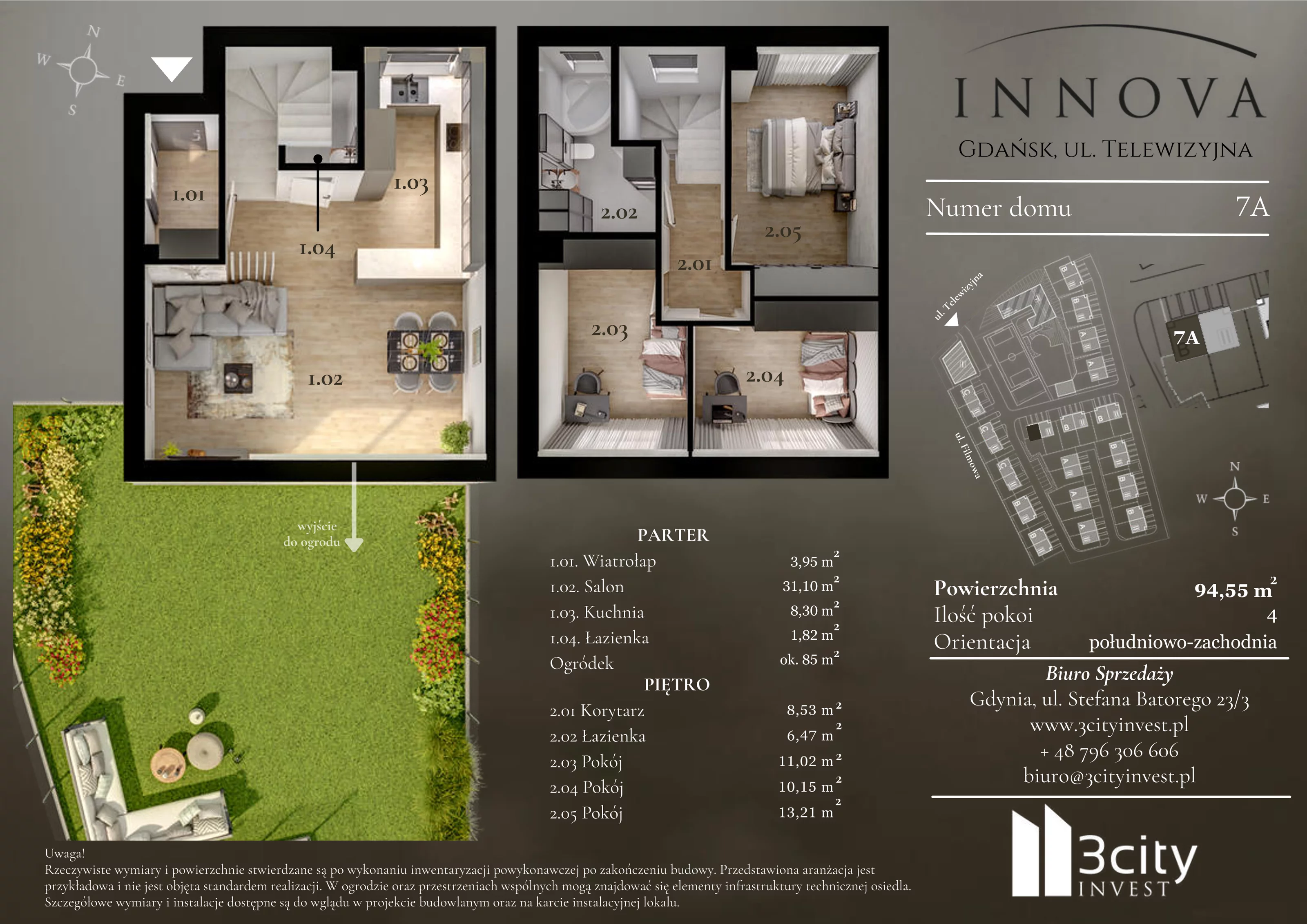 4 pokoje, mieszkanie 94,55 m², parter, oferta nr 7a, Innova, Gdańsk, Matarnia, ul. Telewizyjna