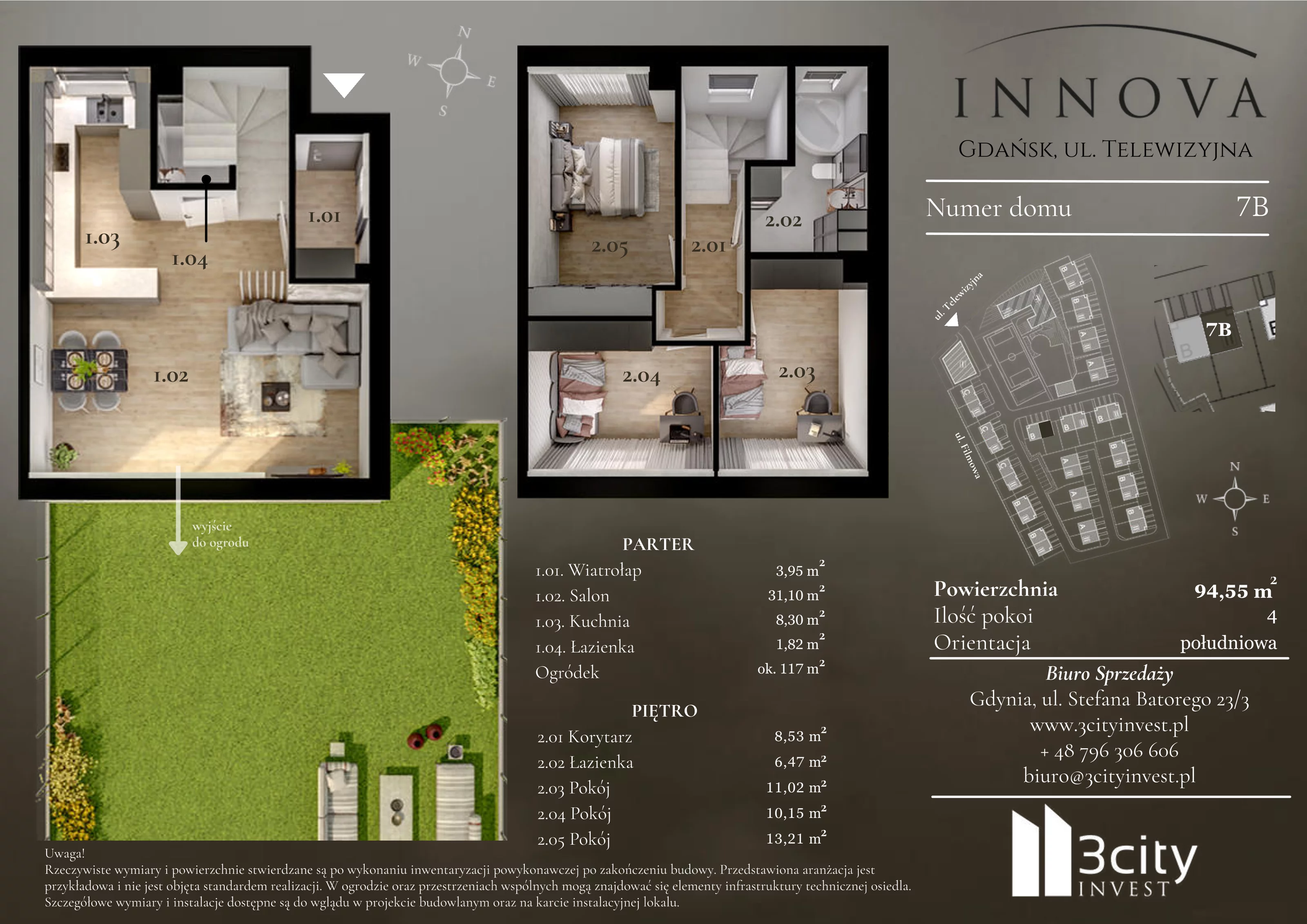 4 pokoje, mieszkanie 94,55 m², parter, oferta nr 7b, Innova, Gdańsk, Matarnia, ul. Telewizyjna