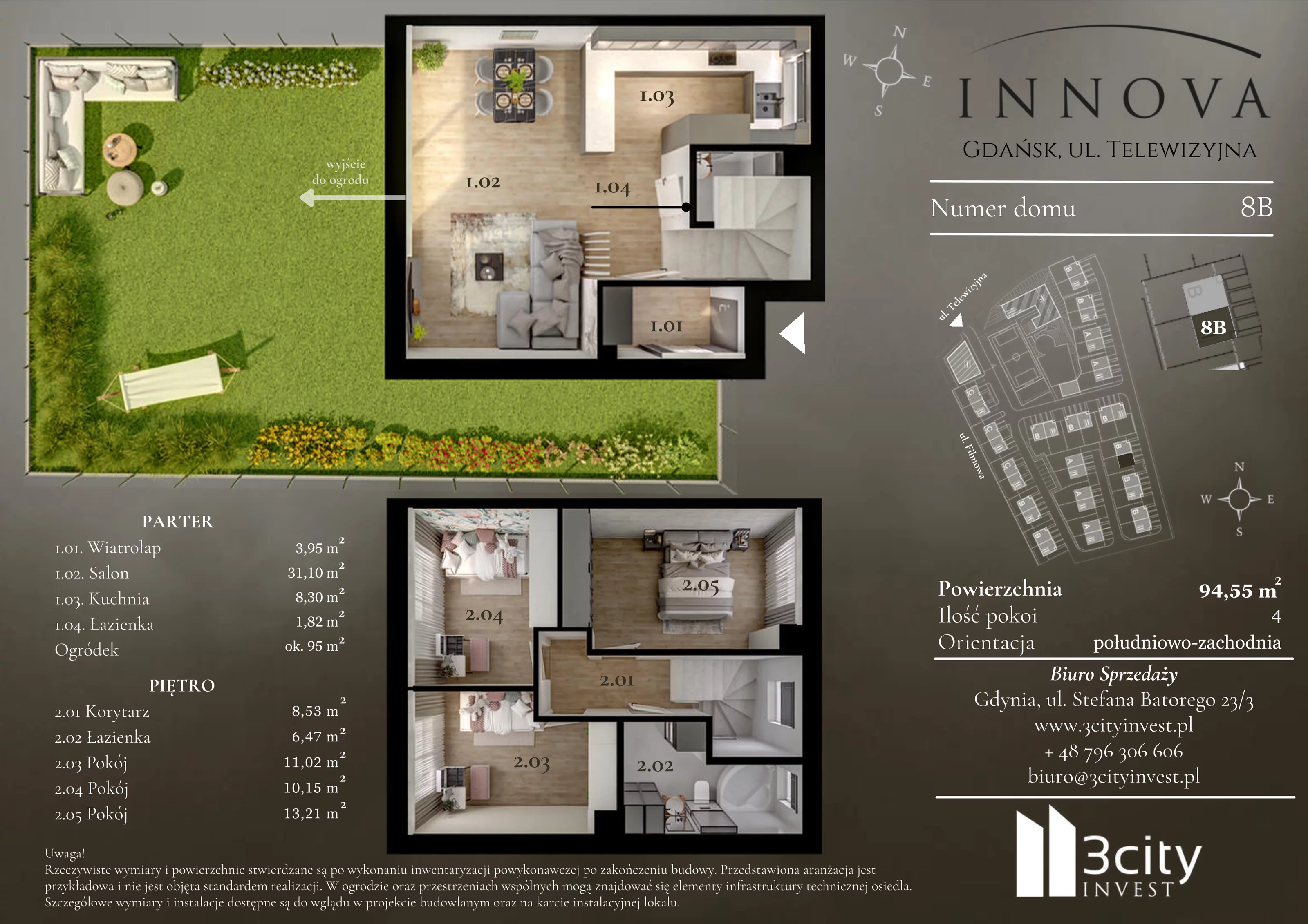 4 pokoje, mieszkanie 94,55 m², parter, oferta nr 8b, Innova, Gdańsk, Matarnia, ul. Telewizyjna