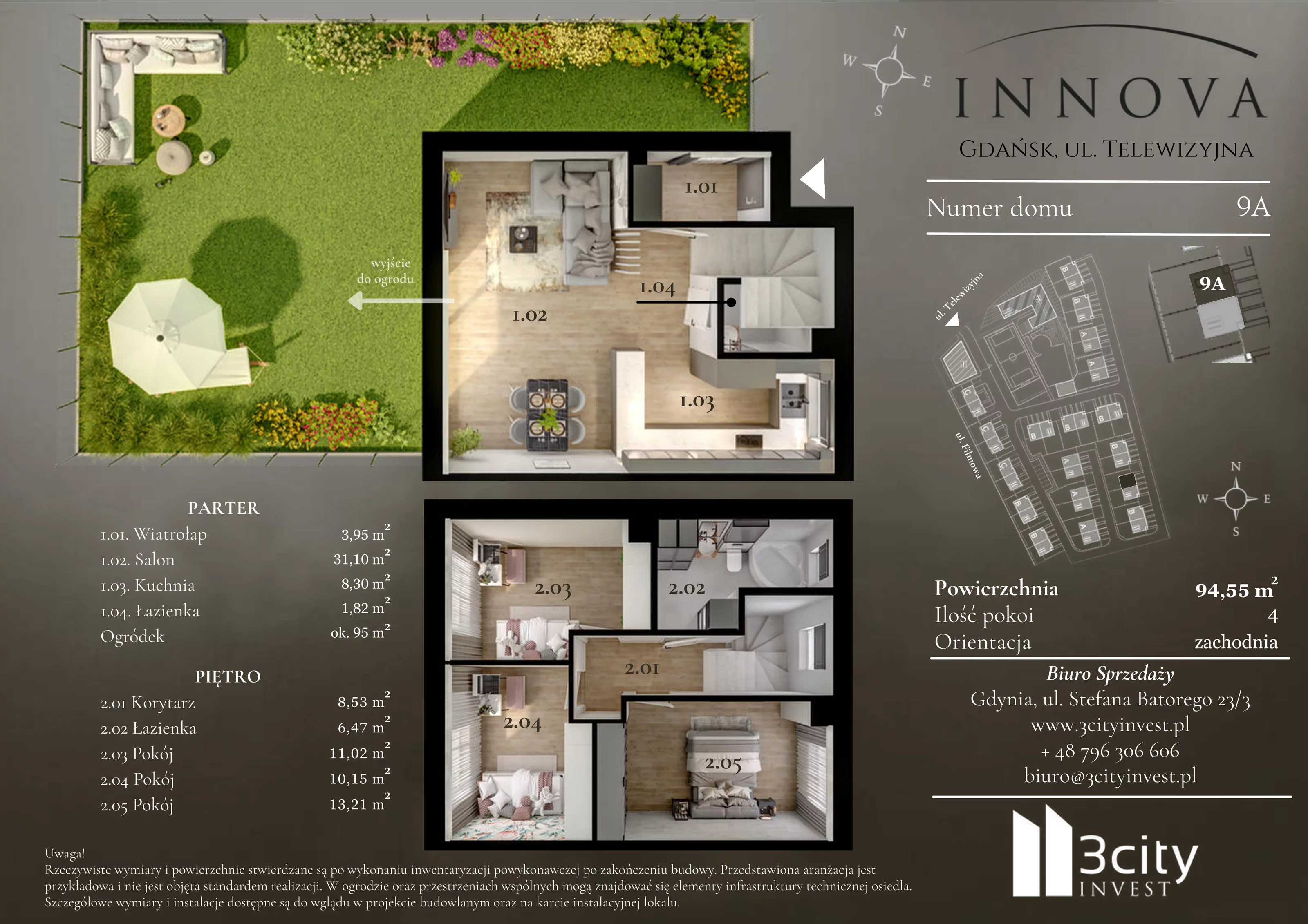 4 pokoje, mieszkanie 94,55 m², parter, oferta nr 9a, Innova, Gdańsk, Matarnia, ul. Telewizyjna