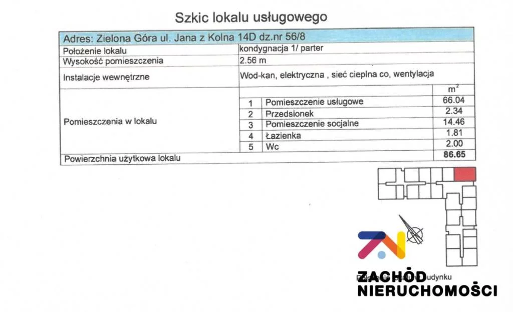 Lokal użytkowy 86,65 m², oferta nr , 162880227, Zielona Góra