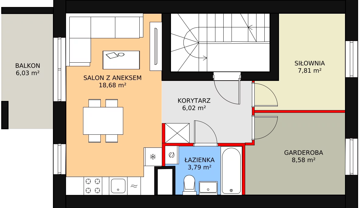 3 pokoje, mieszkanie 54,53 m², piętro 1, oferta nr 1B/4b, Budziwojska 3, Rzeszów, Budziwój, ul. Budziwojska 3