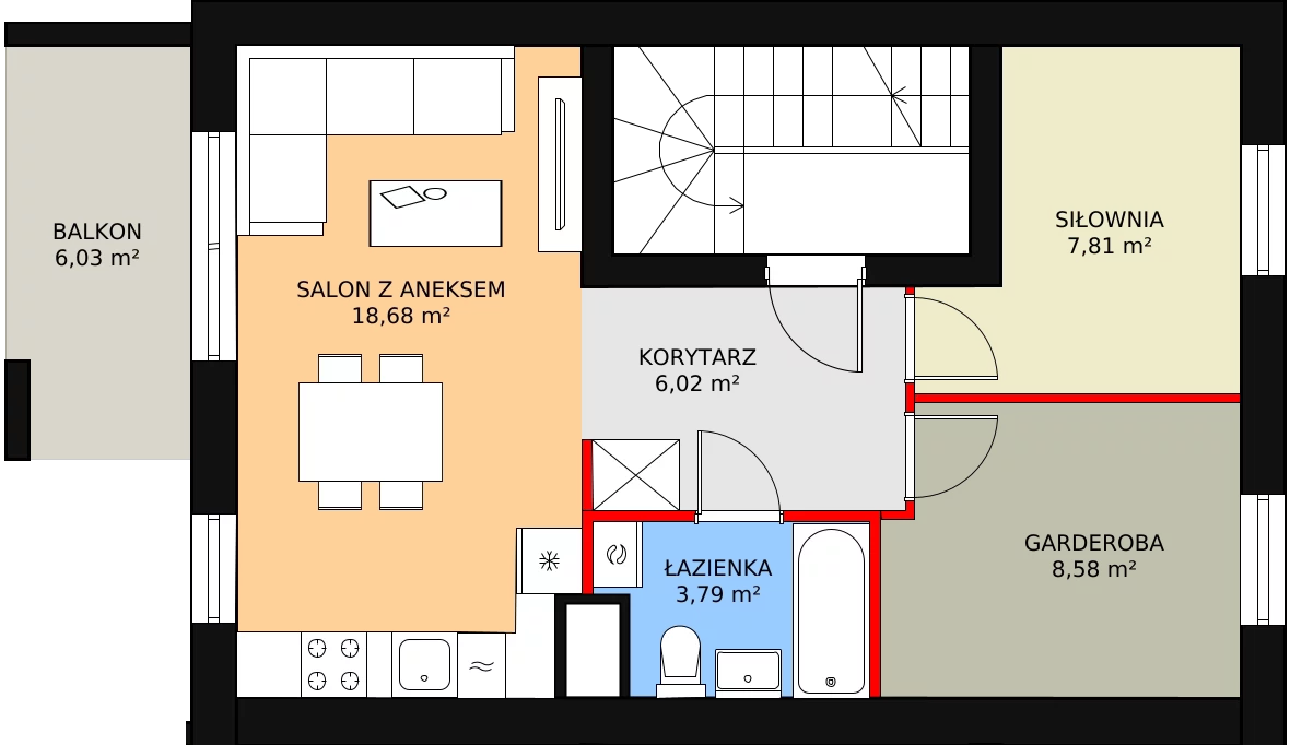 Mieszkanie 54,53 m², piętro 1, oferta nr 1B/5b, Budziwojska 3, Rzeszów, Budziwój, ul. Budziwojska 3