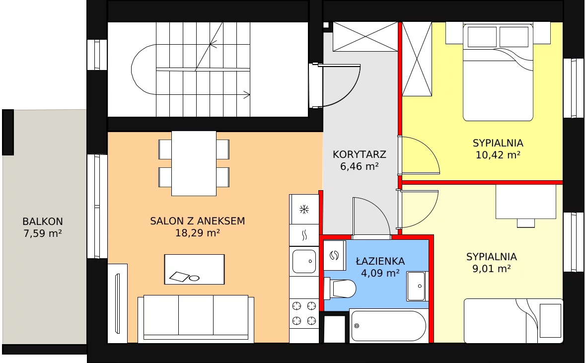 Mieszkanie 48,27 m², piętro 1, oferta nr 1C/1a, Budziwojska 3, Rzeszów, Budziwój, ul. Budziwojska 3