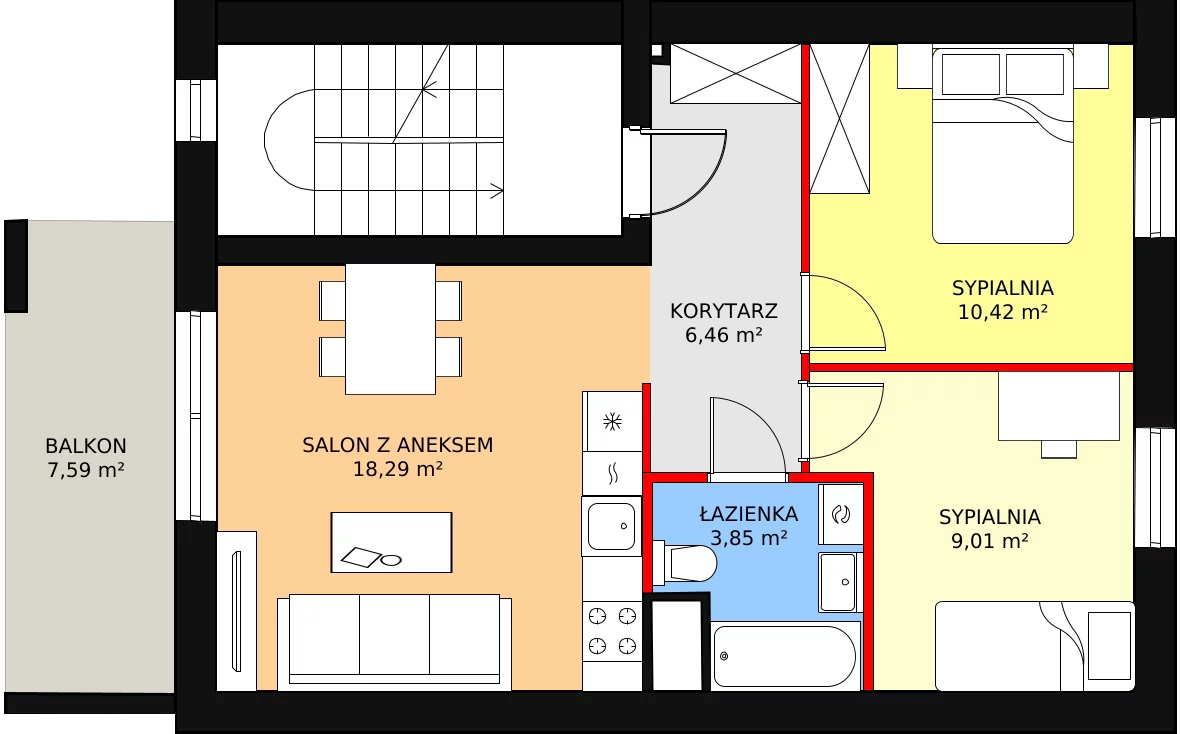 Mieszkanie 48,03 m², piętro 2, oferta nr 1C/1b, Budziwojska 3, Rzeszów, Budziwój, ul. Budziwojska 3