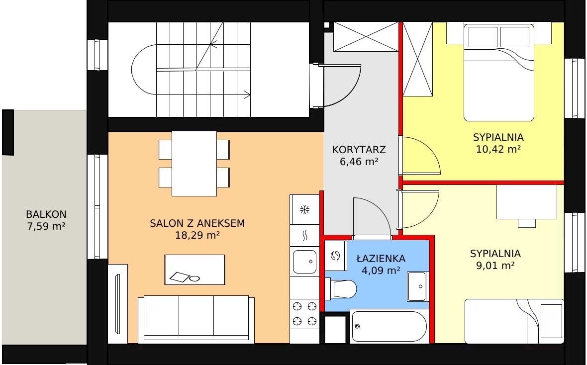 Mieszkanie 48,27 m², piętro 1, oferta nr 1C/3a, Budziwojska 3, Rzeszów, Budziwój, ul. Budziwojska 3