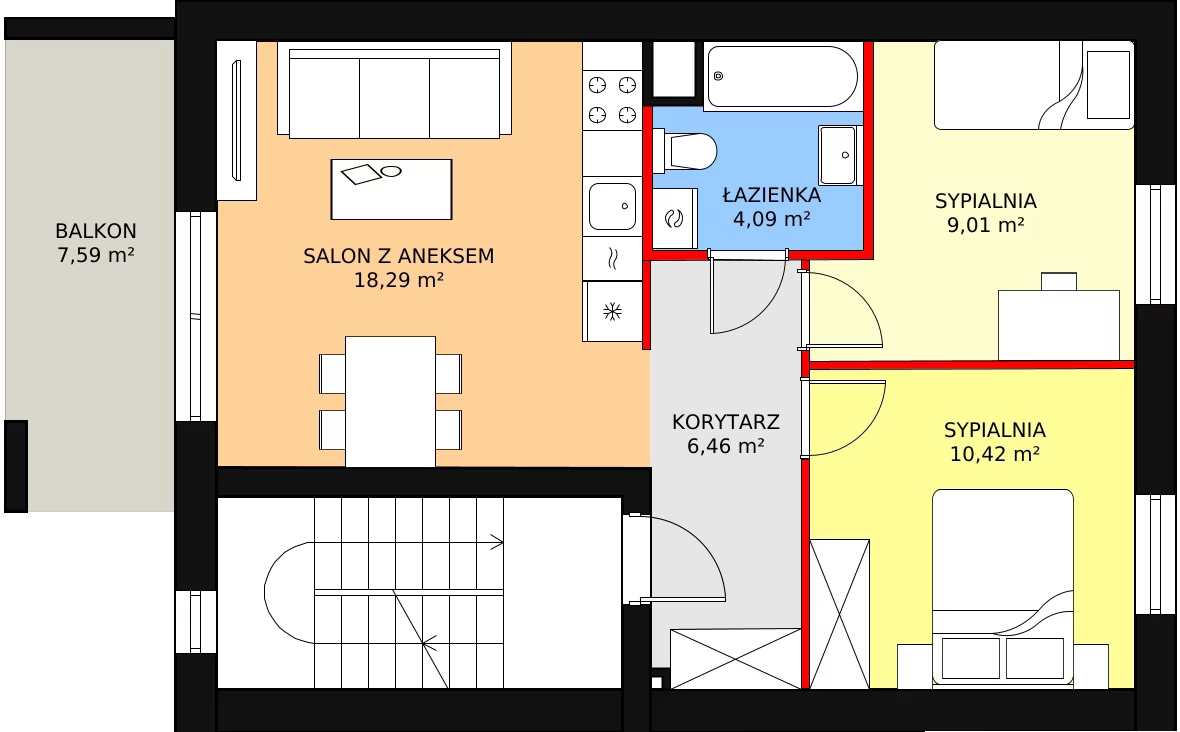 Mieszkanie 48,27 m², piętro 1, oferta nr 1C/4a, Budziwojska 3, Rzeszów, Budziwój, ul. Budziwojska 3