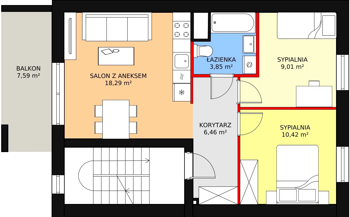 Mieszkanie 48,03 m², piętro 2, oferta nr 1C/4b, Budziwojska 3, Rzeszów, Budziwój, ul. Budziwojska 3