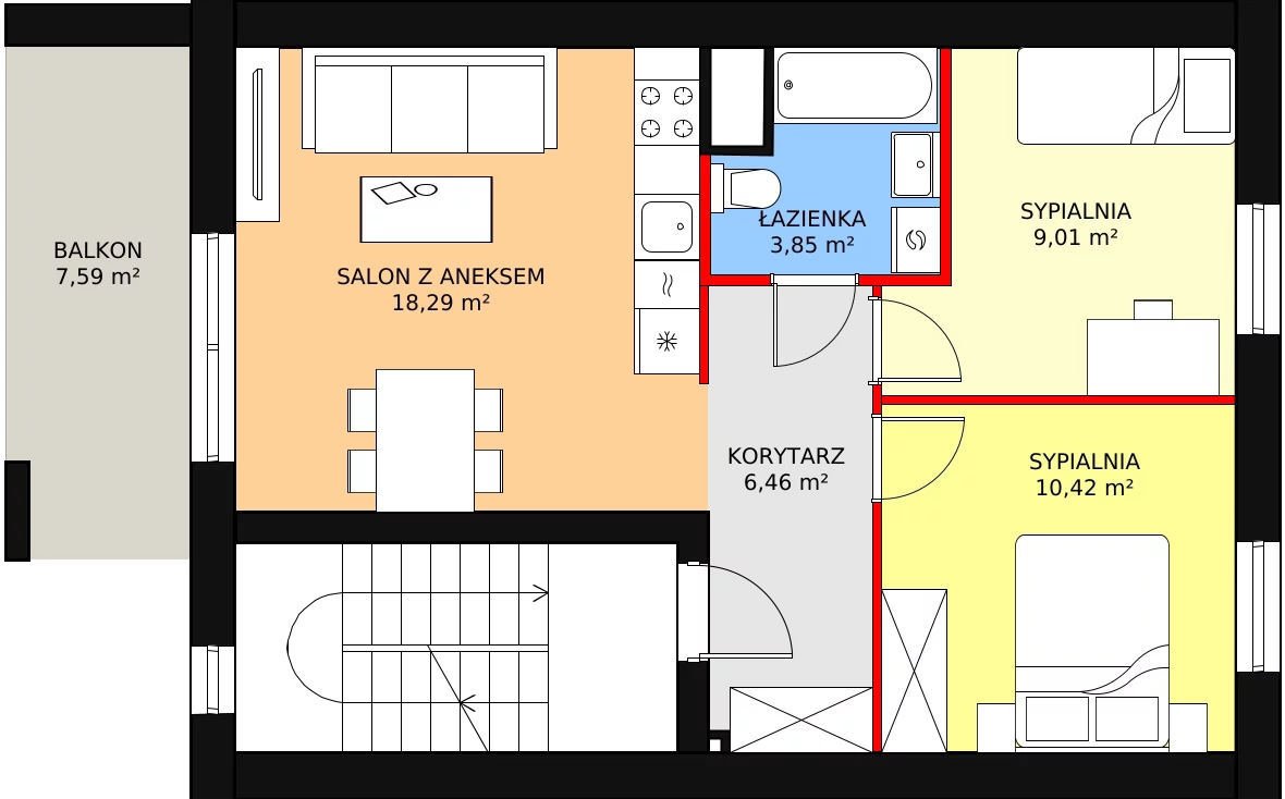 Mieszkanie 48,03 m², piętro 2, oferta nr 1E/2b, Budziwojska 3, Rzeszów, Budziwój, ul. Budziwojska 3