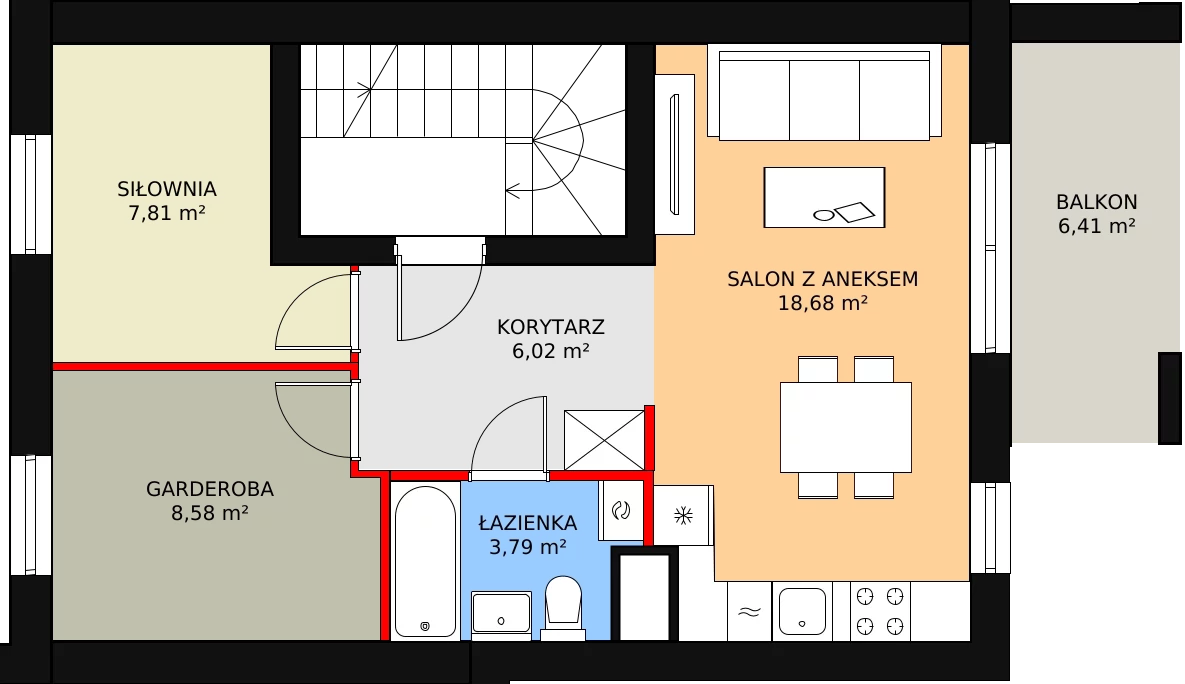 Mieszkanie 54,53 m², piętro 1, oferta nr 1F/2b, Budziwojska 3, Rzeszów, Budziwój, ul. Budziwojska 3