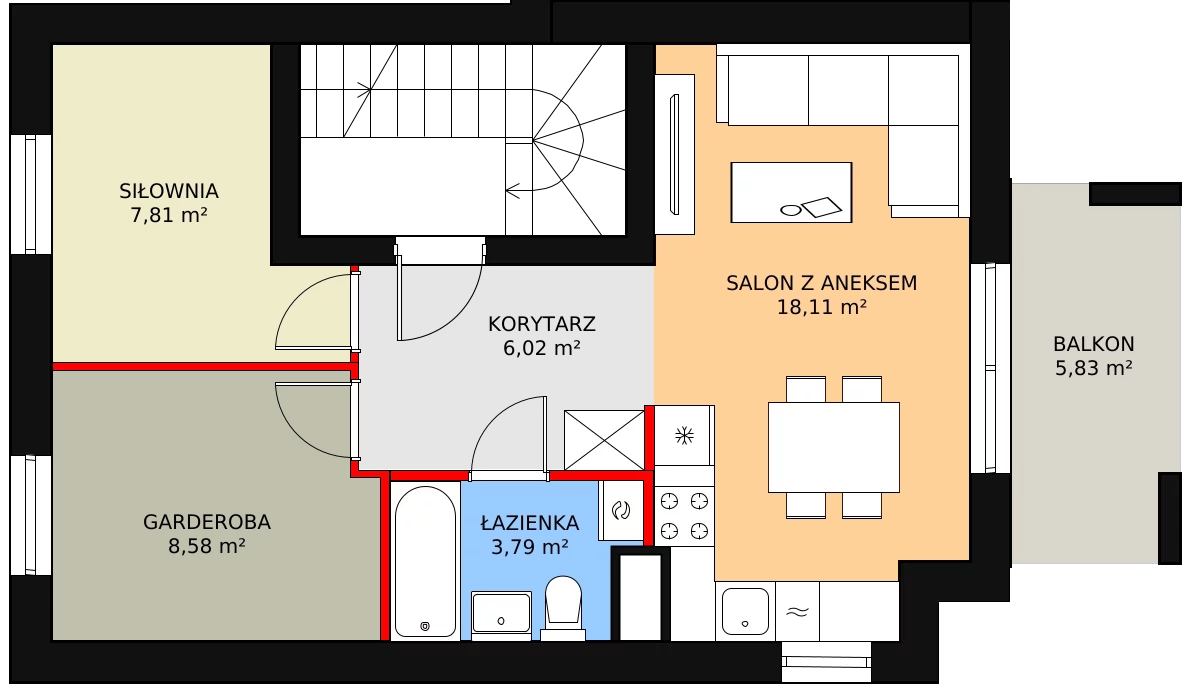 Mieszkanie 53,96 m², piętro 1, oferta nr 1F/4b, Budziwojska 3, Rzeszów, Budziwój, ul. Budziwojska 3