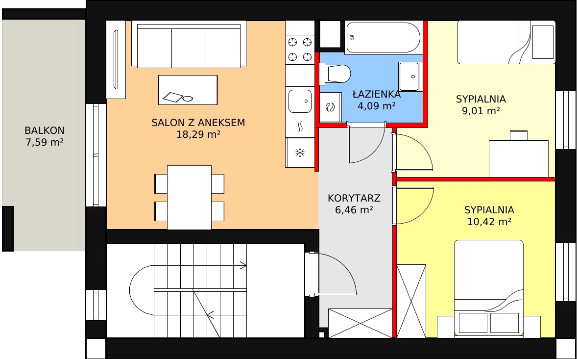 Mieszkanie 48,27 m², piętro 1, oferta nr 1G/1a, Budziwojska 3, Rzeszów, Budziwój, ul. Budziwojska 3