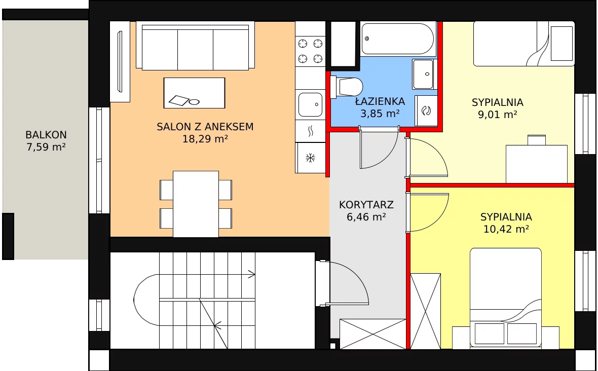 Mieszkanie 48,03 m², piętro 2, oferta nr 1G/1b, Budziwojska 3, Rzeszów, Budziwój, ul. Budziwojska 3