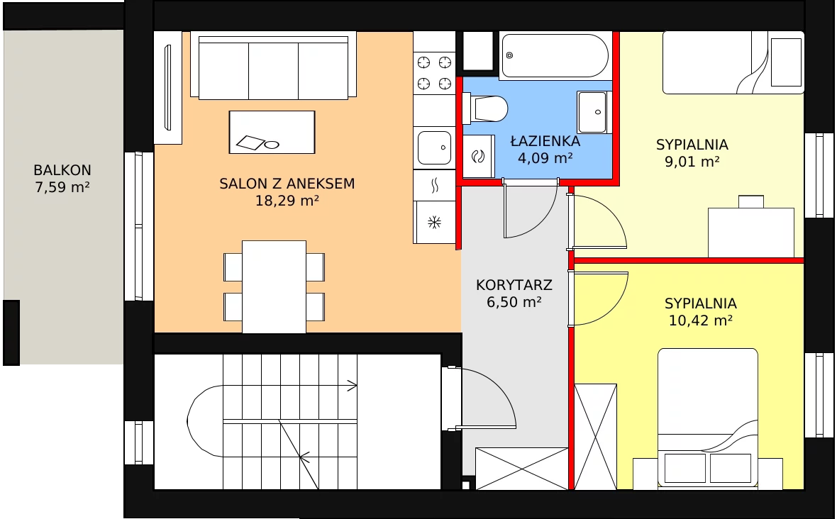 Mieszkanie 48,27 m², piętro 1, oferta nr 1G/5a, Budziwojska 3, Rzeszów, Budziwój, ul. Budziwojska 3