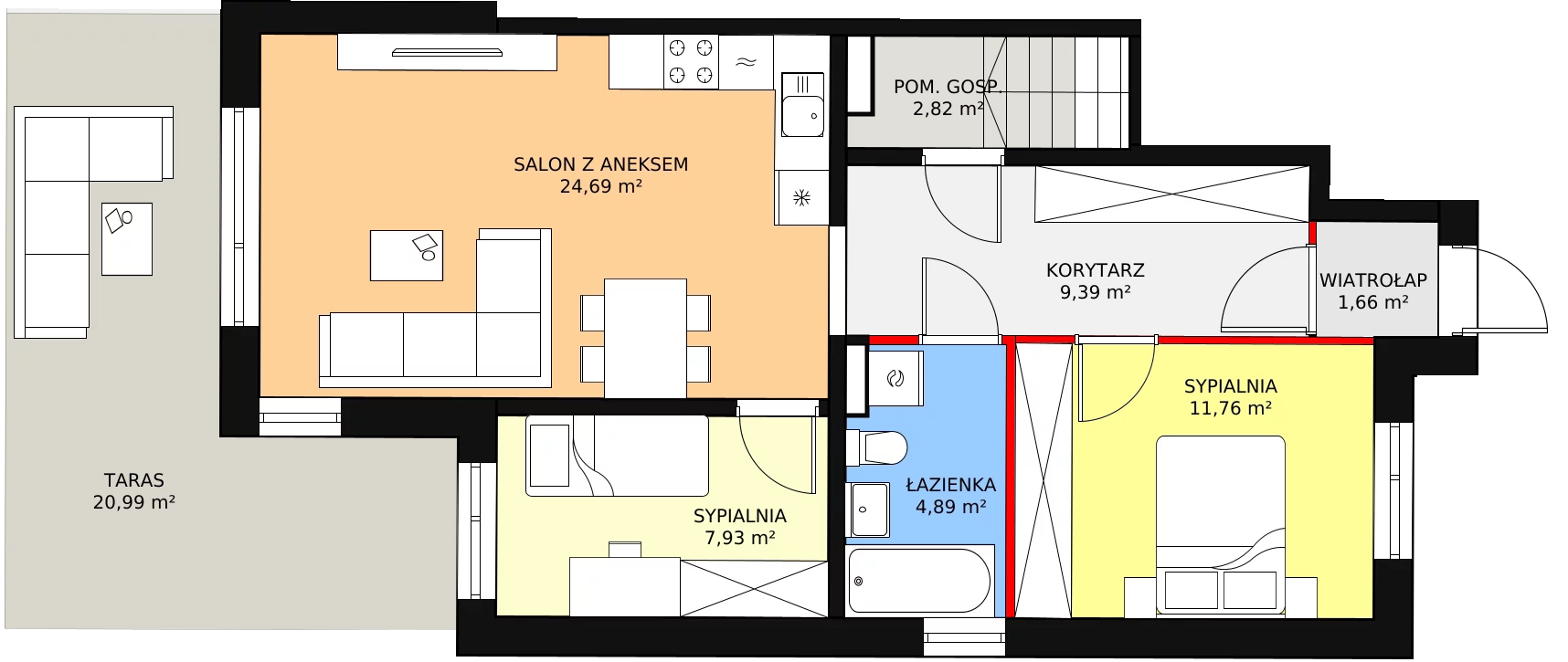 3 pokoje, mieszkanie 63,14 m², parter, oferta nr A1, Nove Monte Cassino, Przemyśl, Winna Góra, ul. Monte Cassino